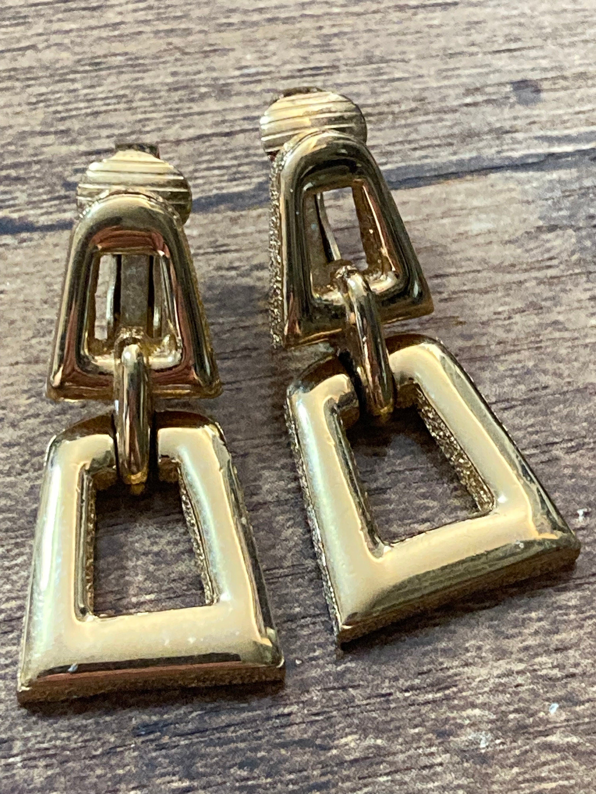 Signed d’orlan modernist gold tone door knocker clip on earrings DORLAN