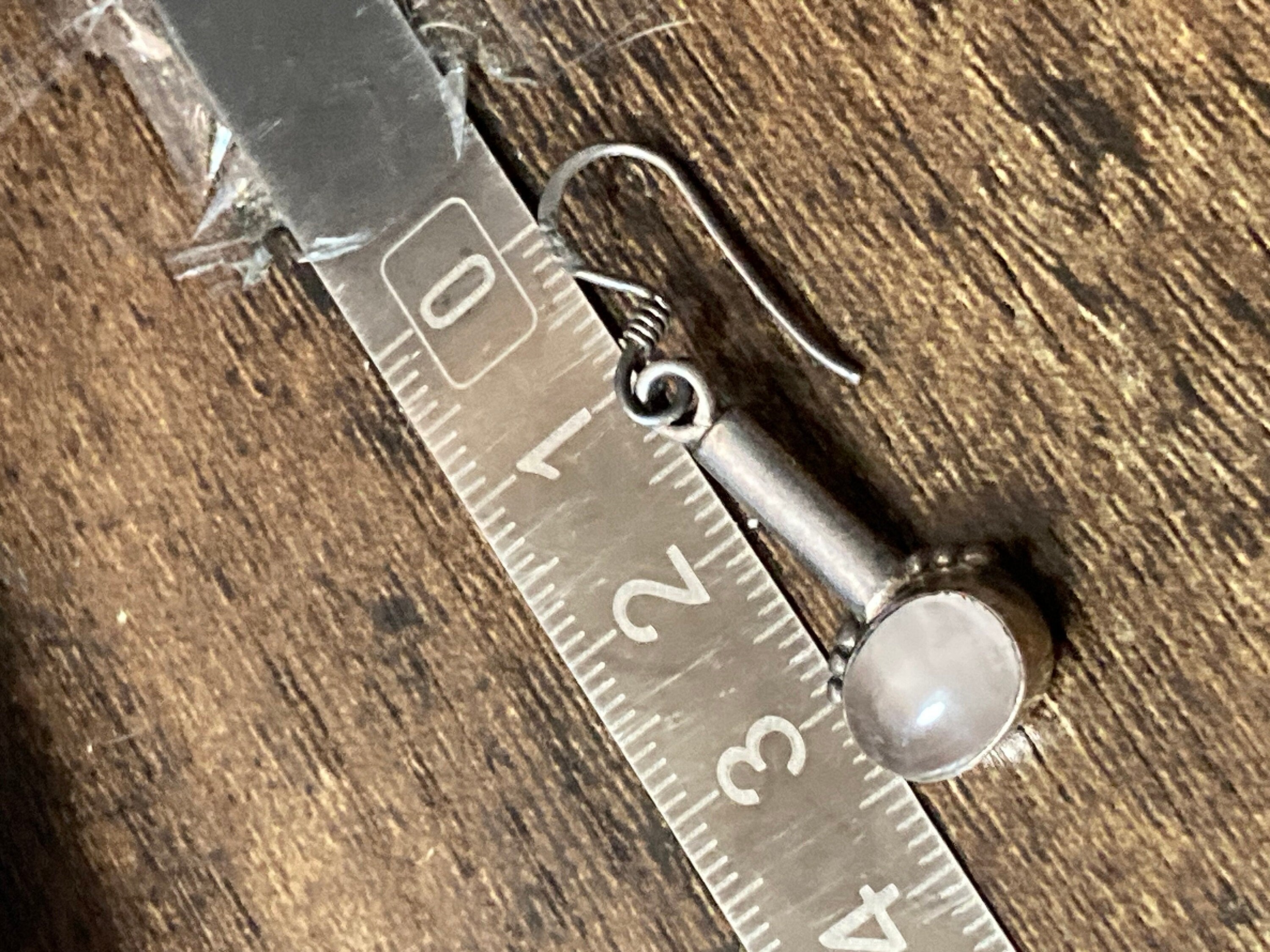 Rose quartz pink Moonstone gemstone stamped 925 silver drop earrings
