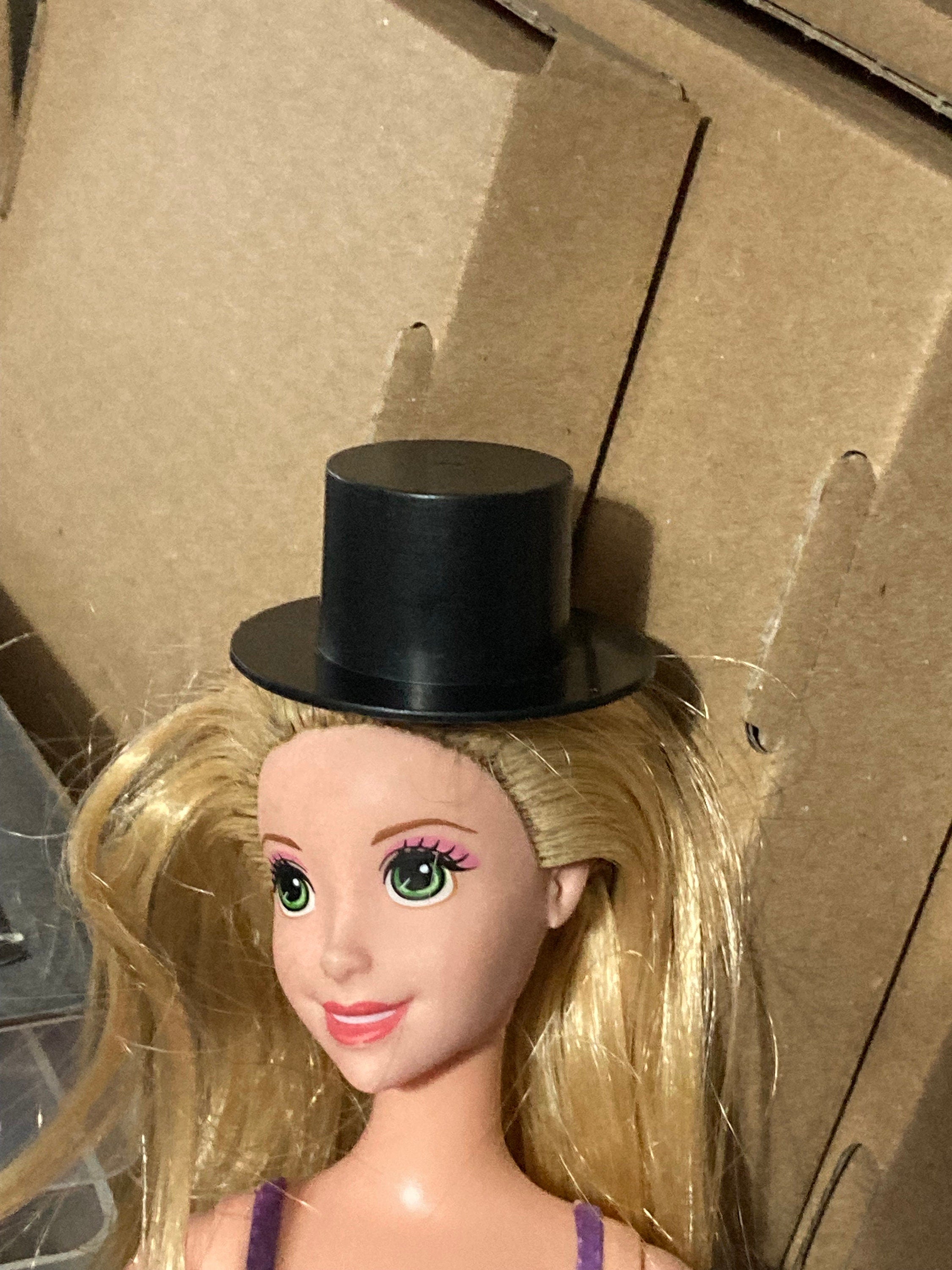 Large Miniature black plastic dolls top hat cake topper