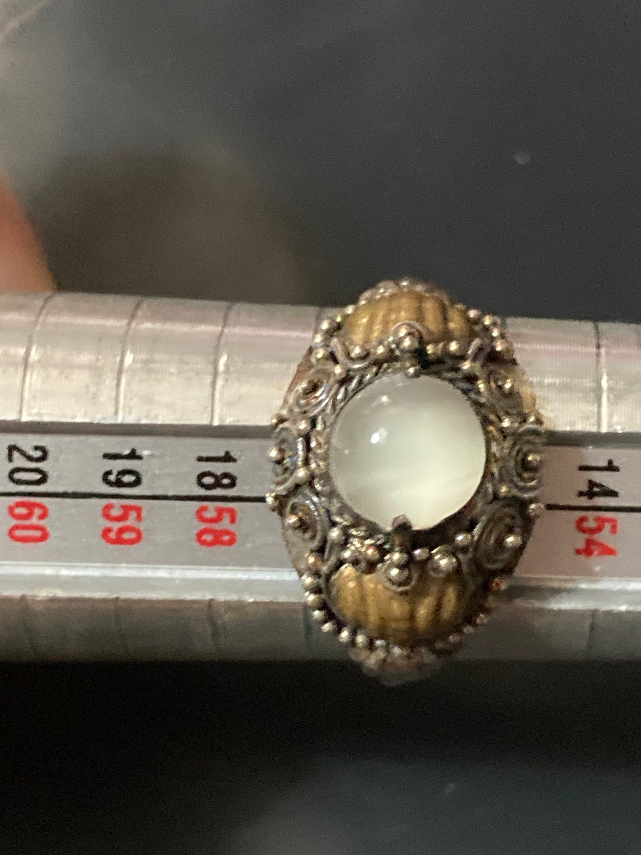 ladies Ornate Etruscan white gemstone dress ring Uk SIZE P 925 sterling silver