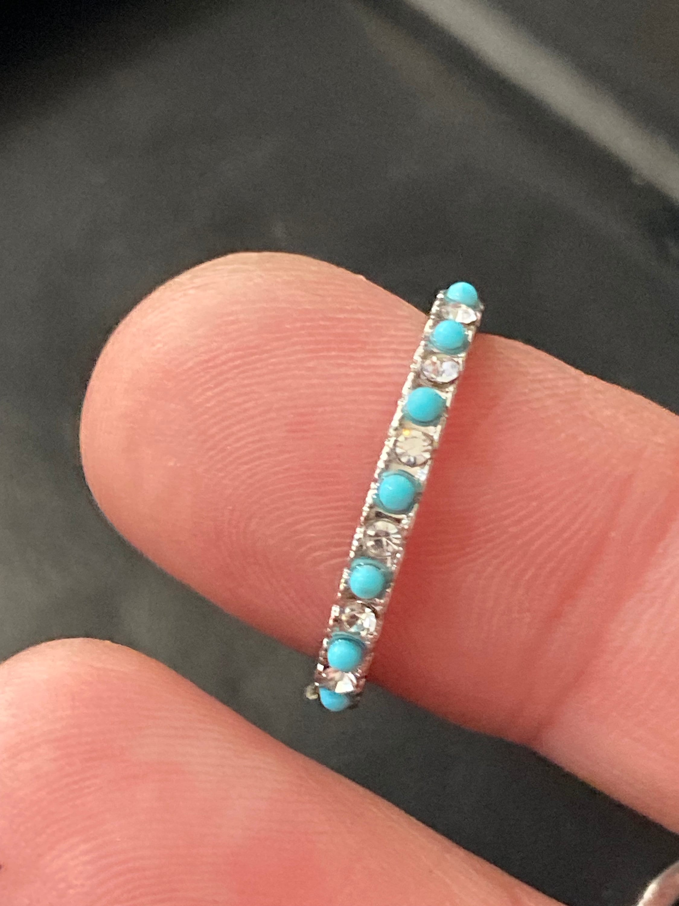 Stacking Size 54  N.5 silver tone turquoise diamanté slim dress ring