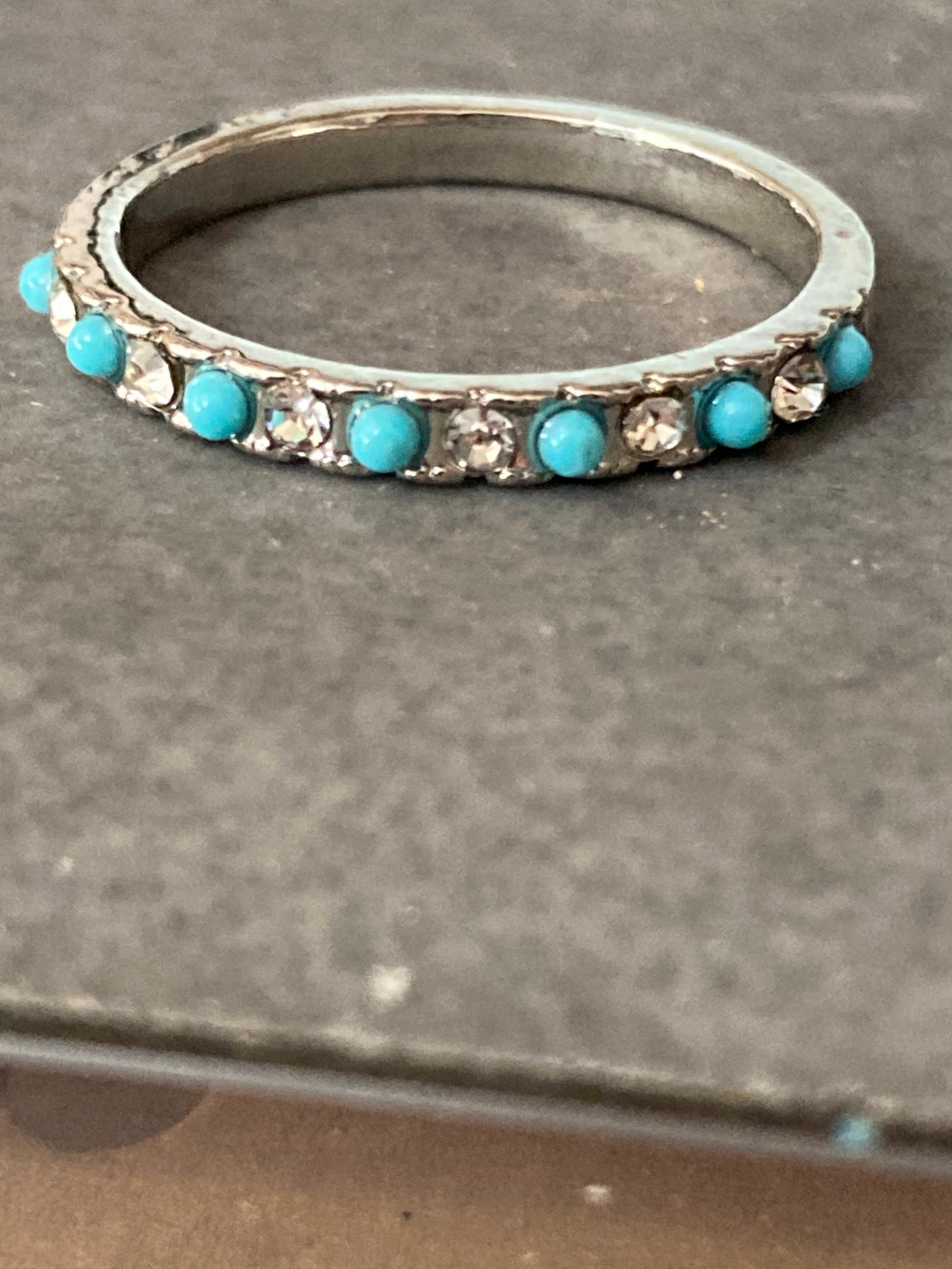 Stacking Size 54  N.5 silver tone turquoise diamanté slim dress ring