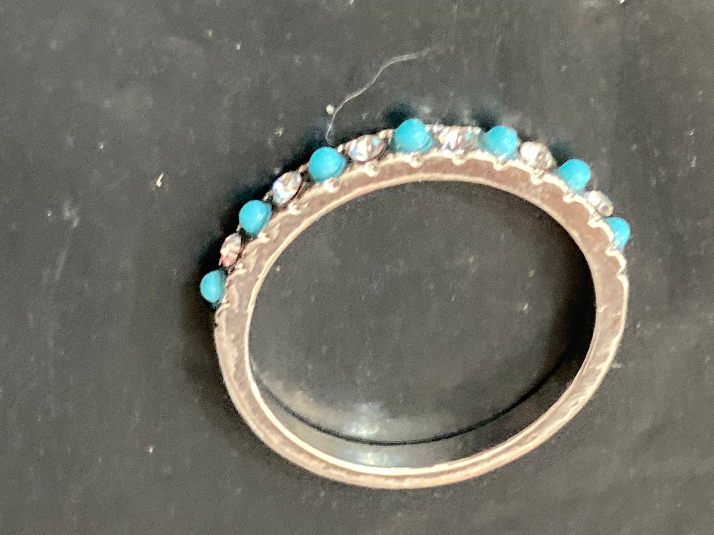 Stacking Size 54  N.5 silver tone turquoise diamanté slim dress ring