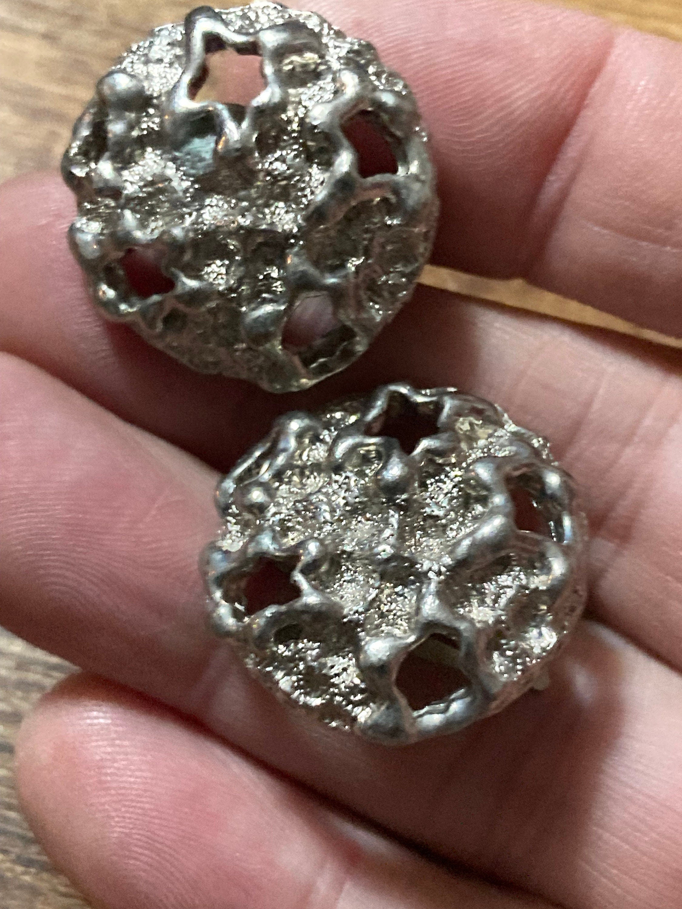 modernist brutalist silver tone domed clip on stud earrings 1970s