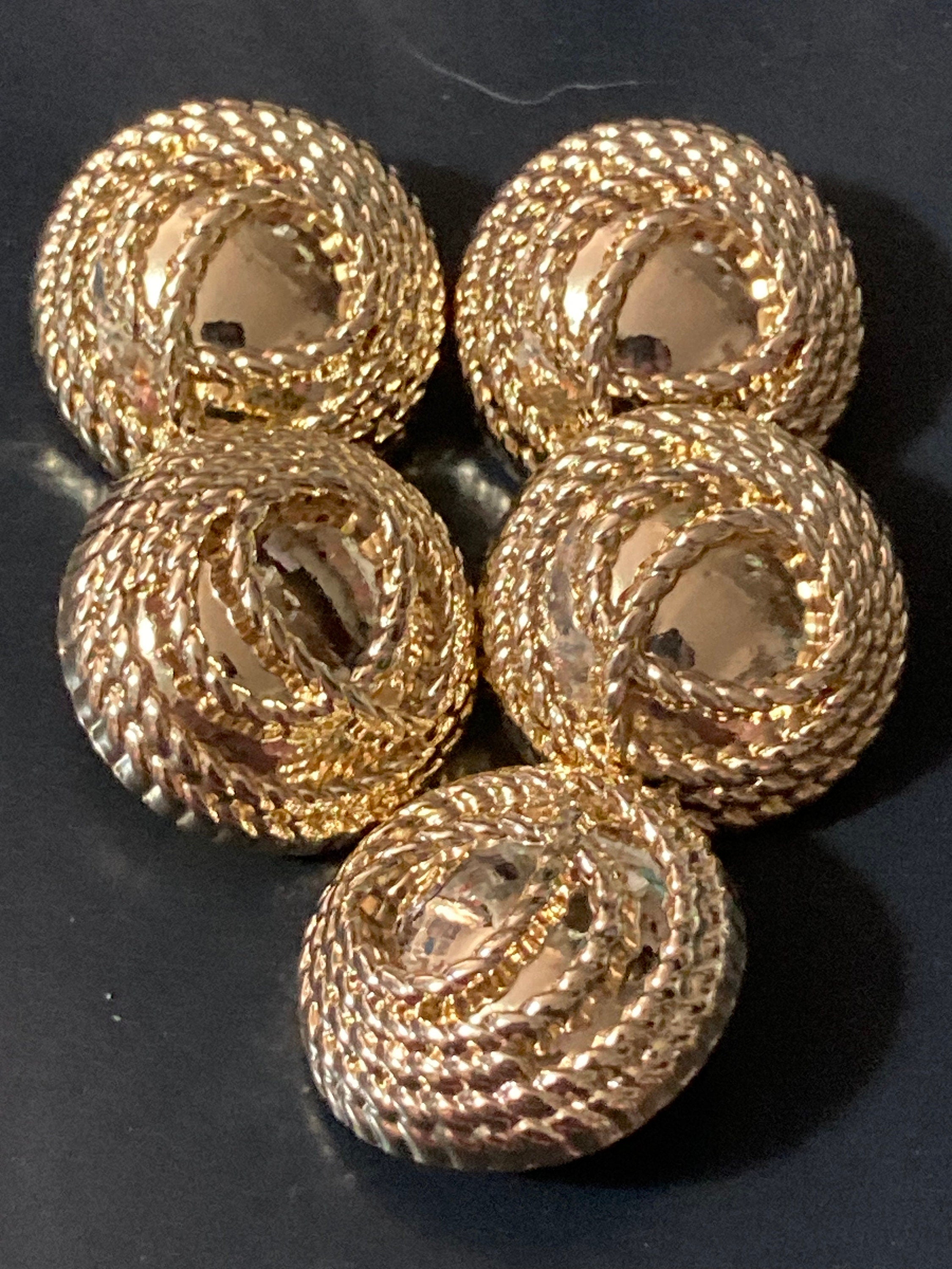 Pack 5 pieces 20mm gold tone domed nautical rope buttons with metal shank