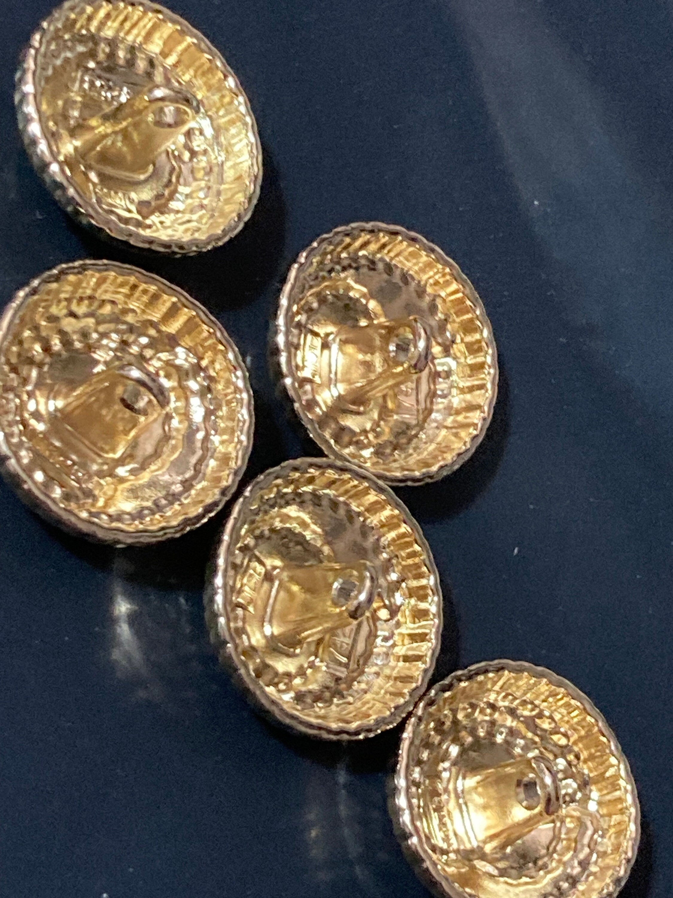 Pack 5 pieces 20mm gold tone domed nautical rope buttons with metal shank