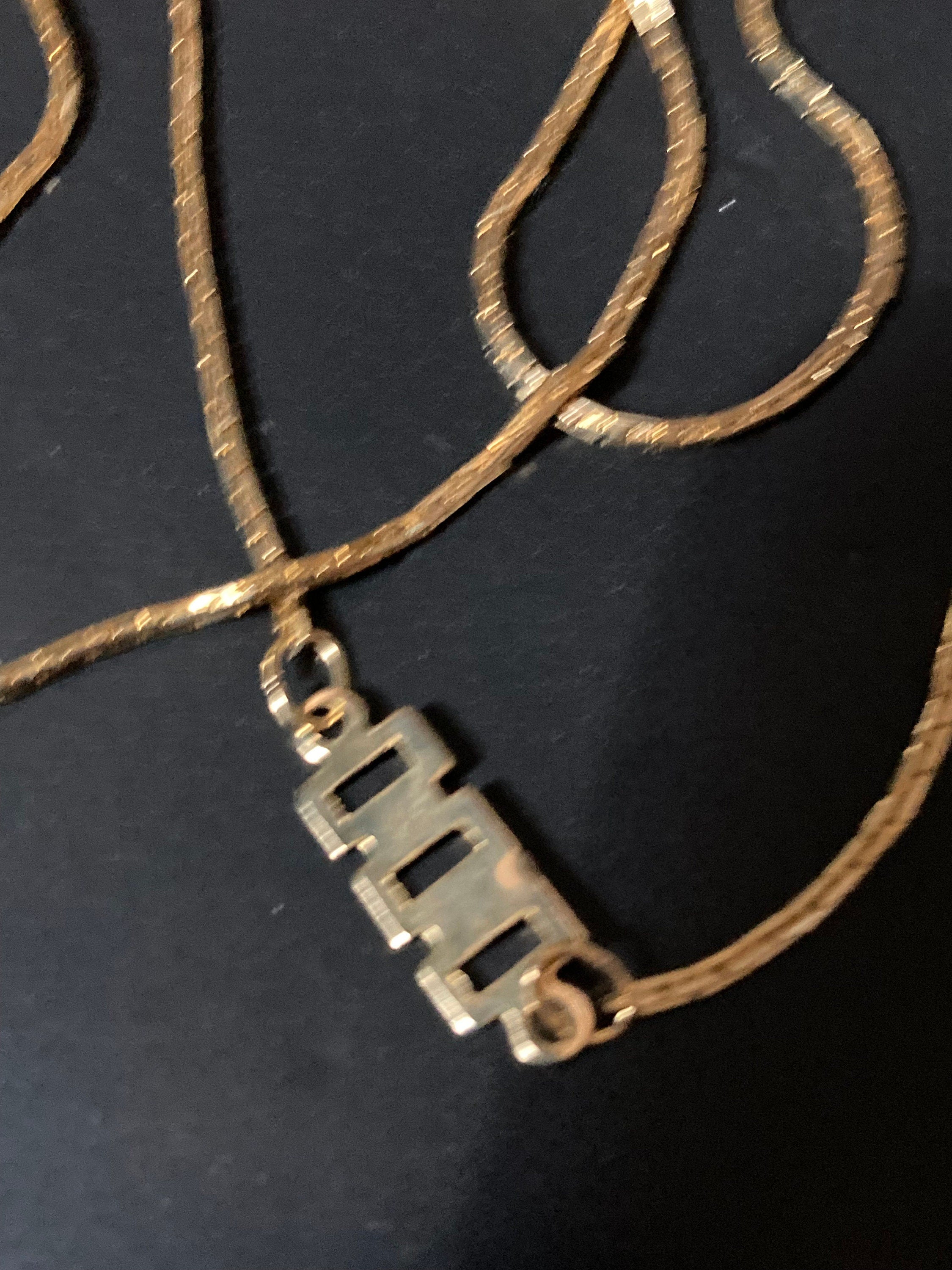 26” 86cm very long fine 1980s thick gold plated fancy link geometric station necklace for layering