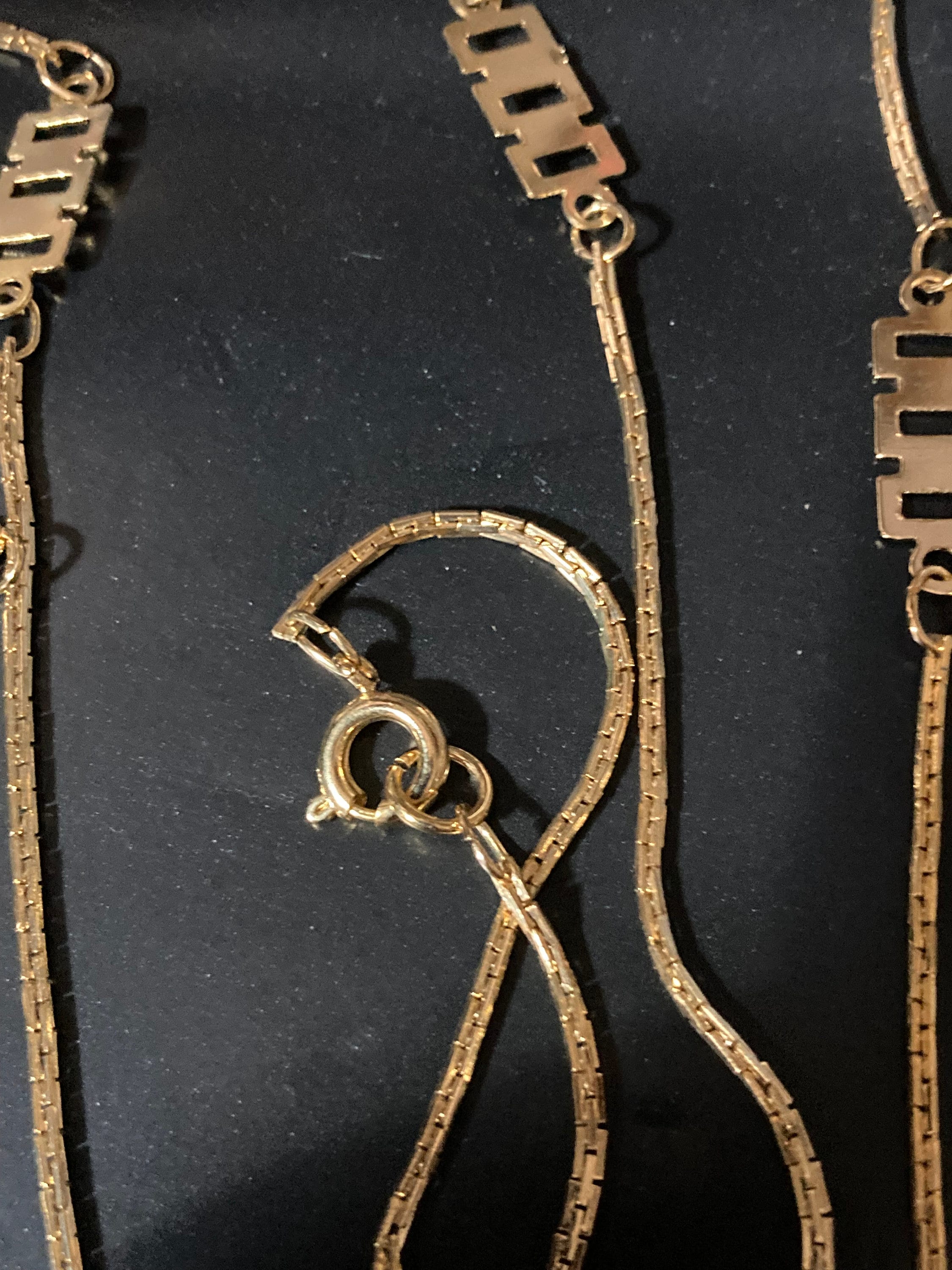 26” 86cm very long fine 1980s thick gold plated fancy link geometric station necklace for layering