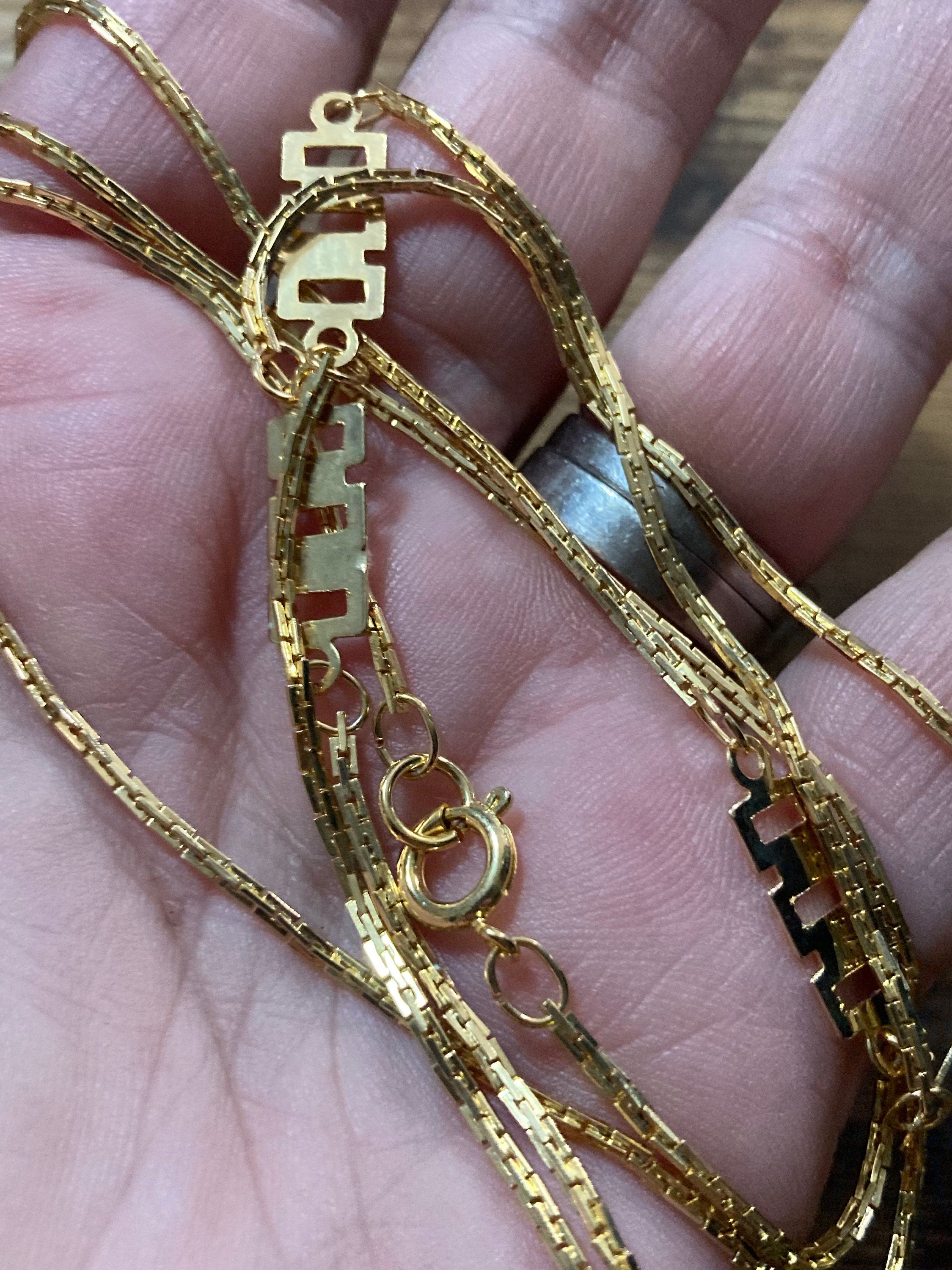 26” 86cm very long fine 1980s thick gold plated fancy link geometric station necklace for layering