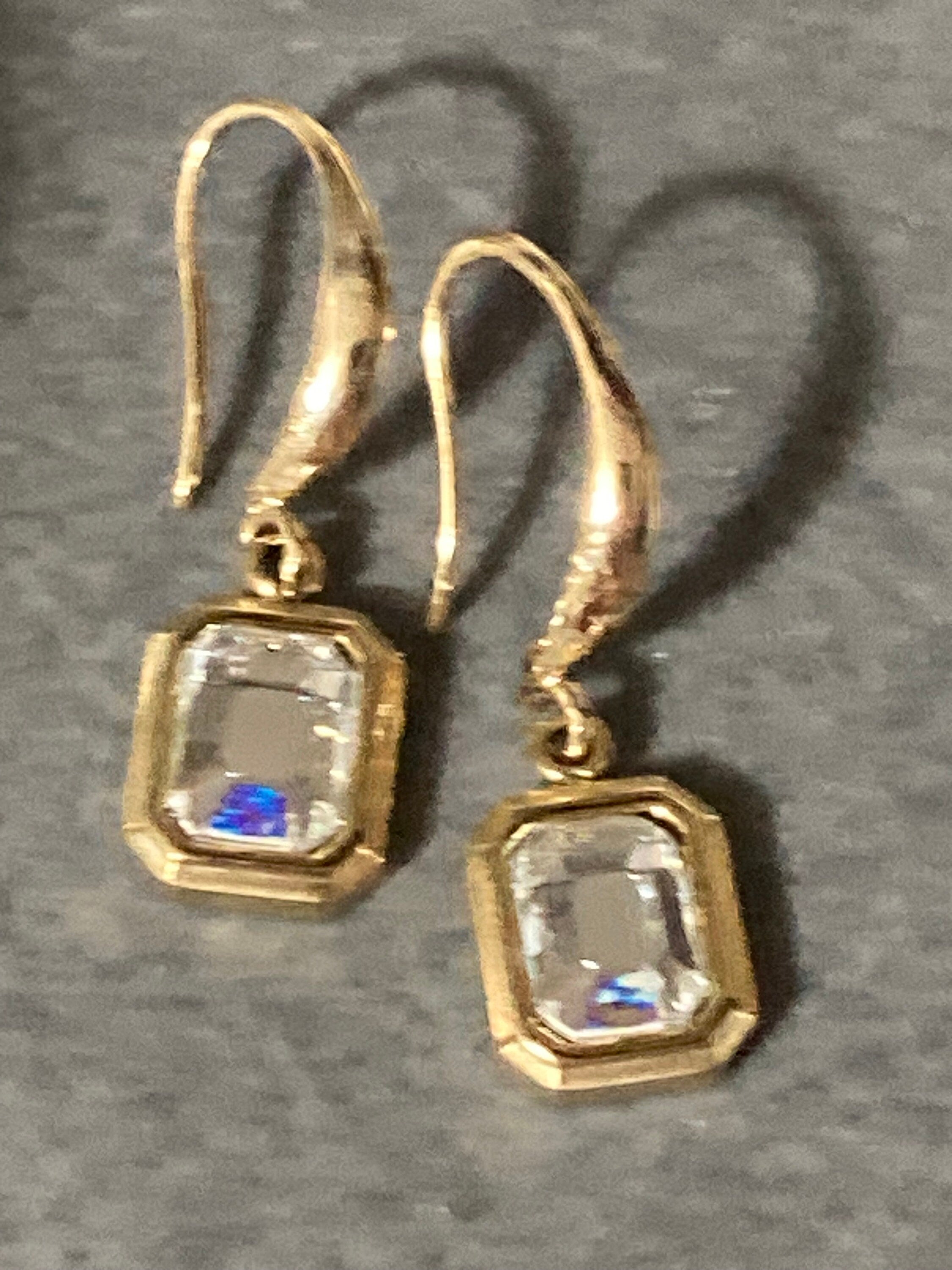 18k gold plated crystal diamanté clear Octagonal drop charm earrings