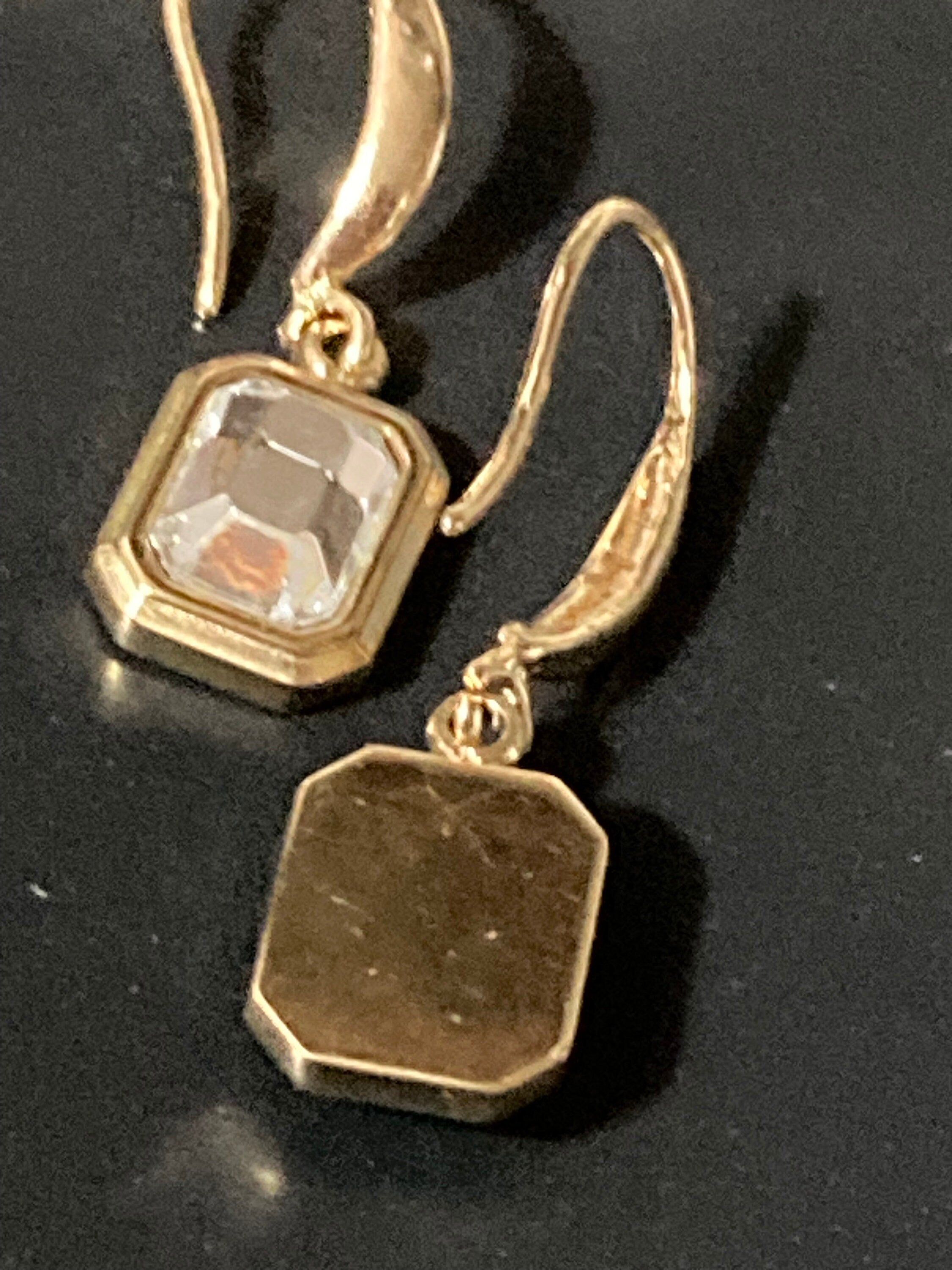 18k gold plated crystal diamanté clear Octagonal drop charm earrings