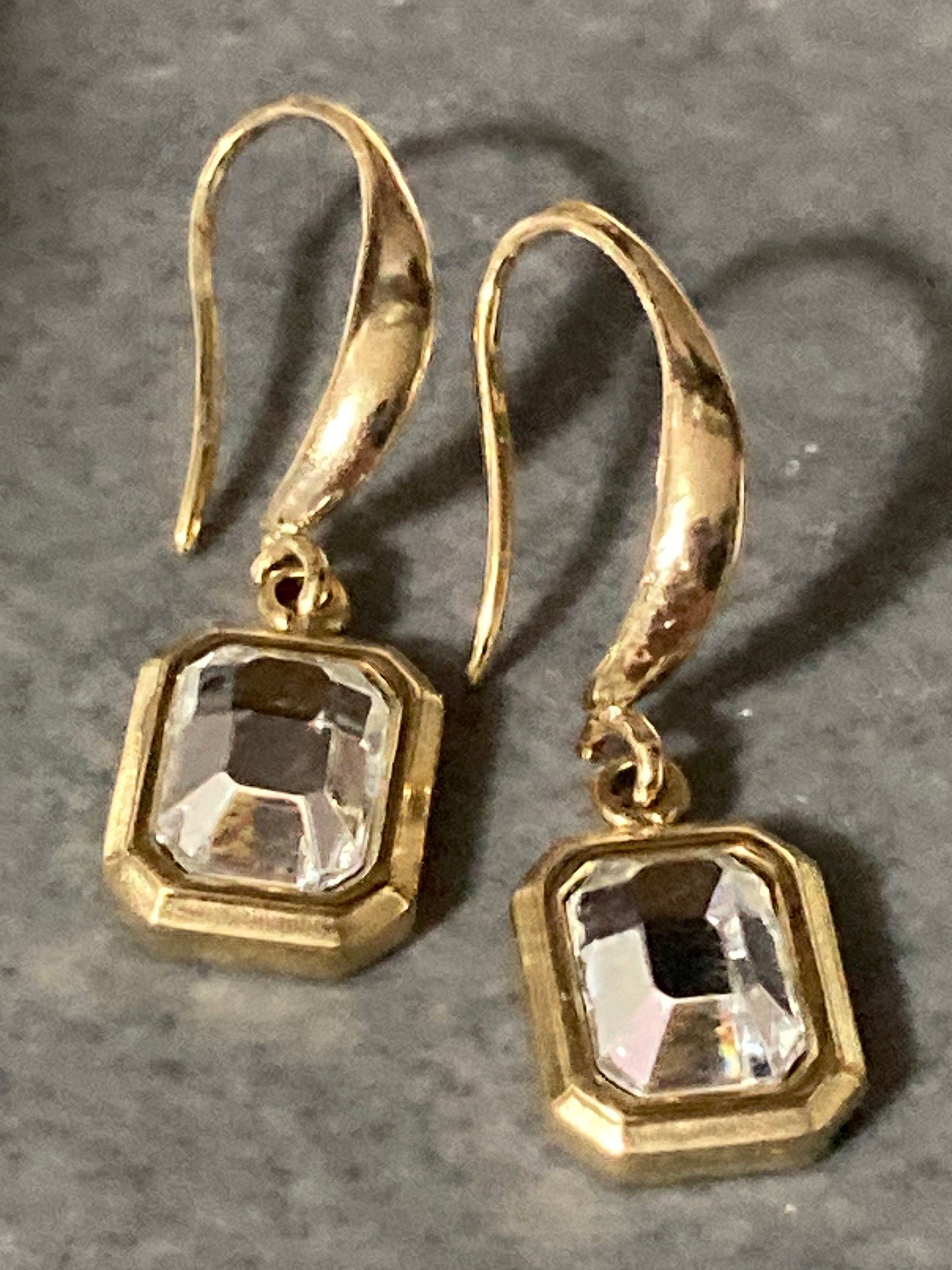 18k gold plated crystal diamanté clear Octagonal drop charm earrings