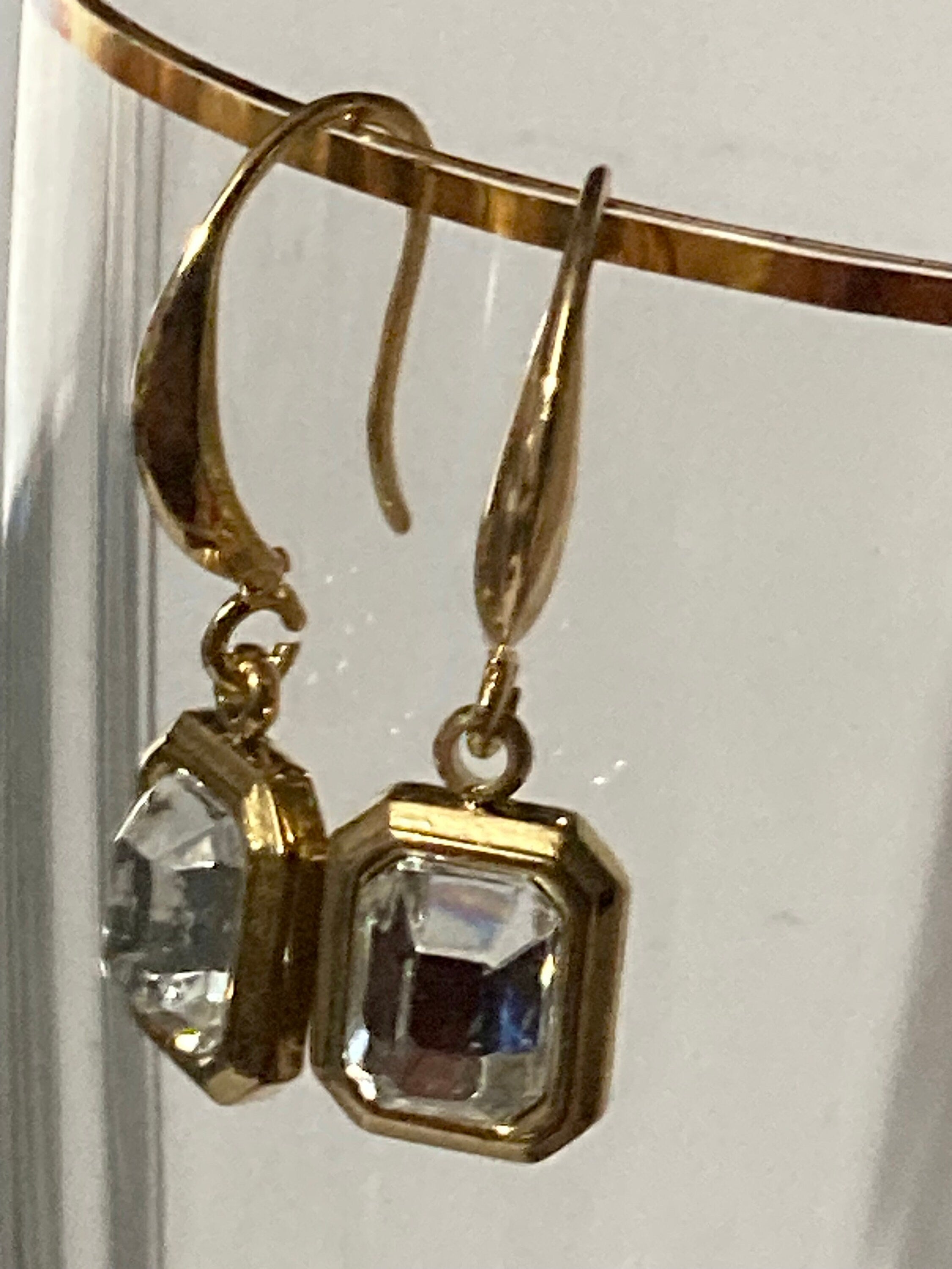 18k gold plated crystal diamanté clear Octagonal drop charm earrings