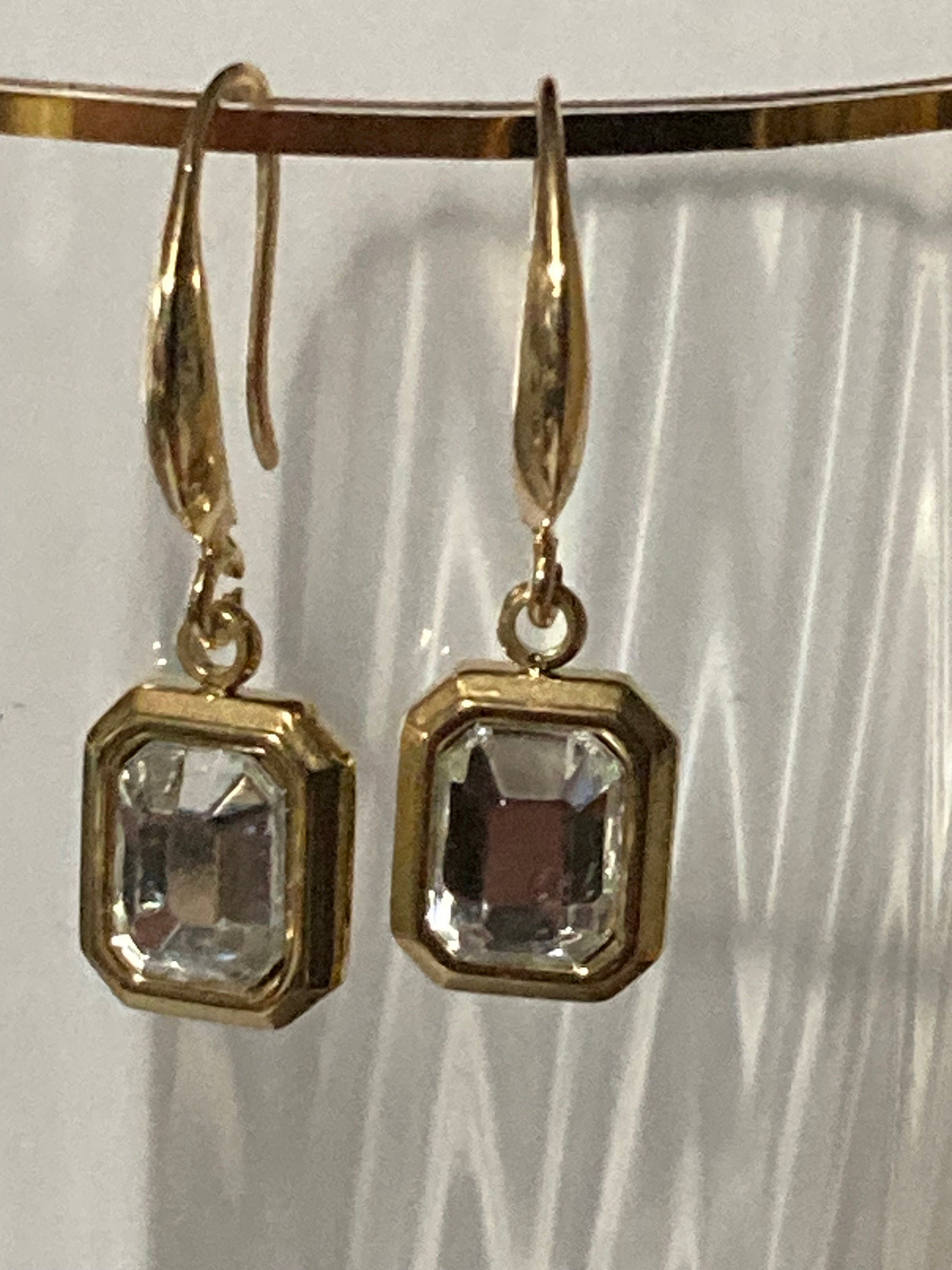 18k gold plated crystal diamanté clear Octagonal drop charm earrings