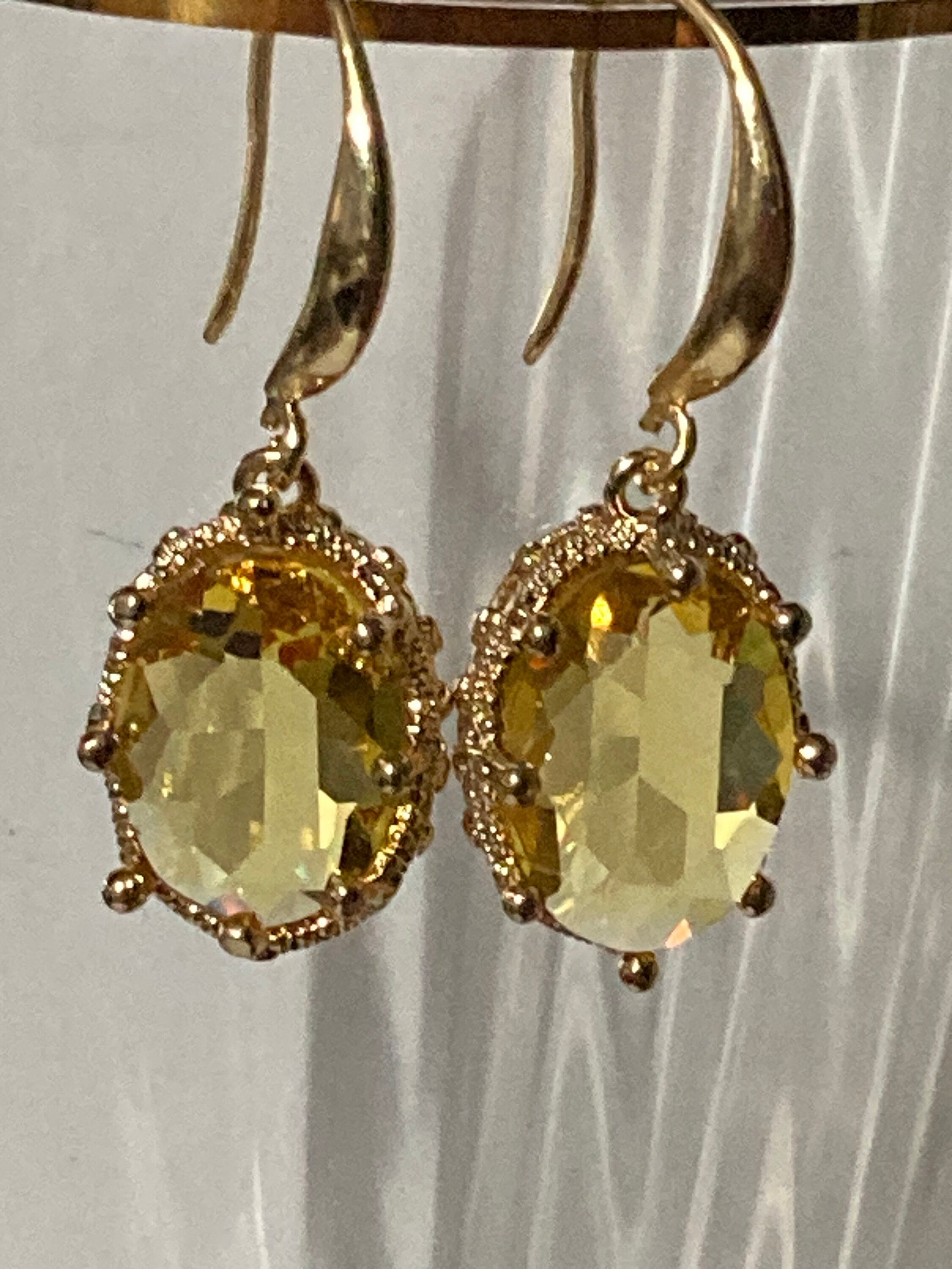 18k gold plated citrine orange yellow crystal diamanté cabochon drop charm earrings