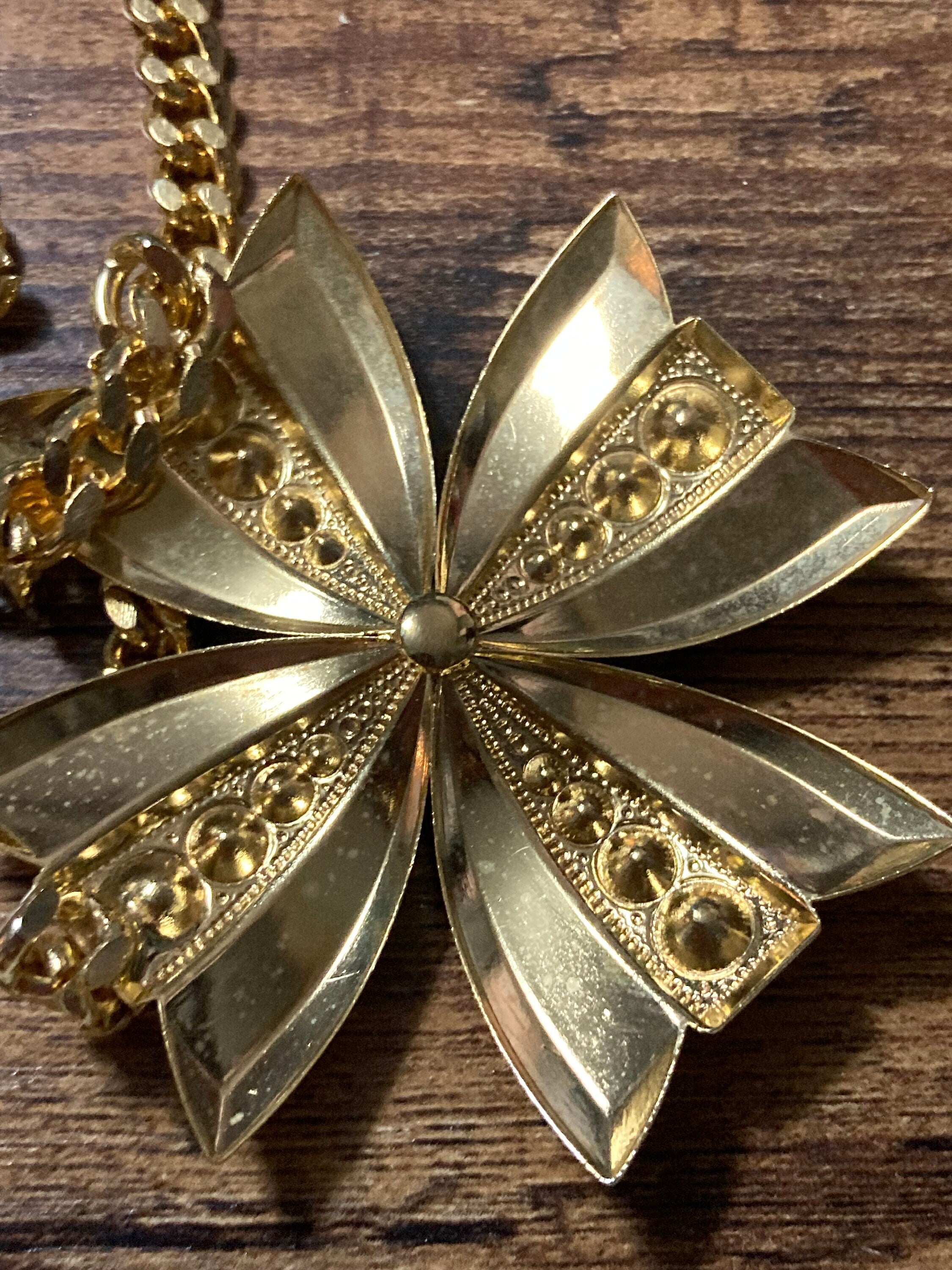 vintage gold tone oversized Maltese cross necklace set with black diamanté and faux pearls