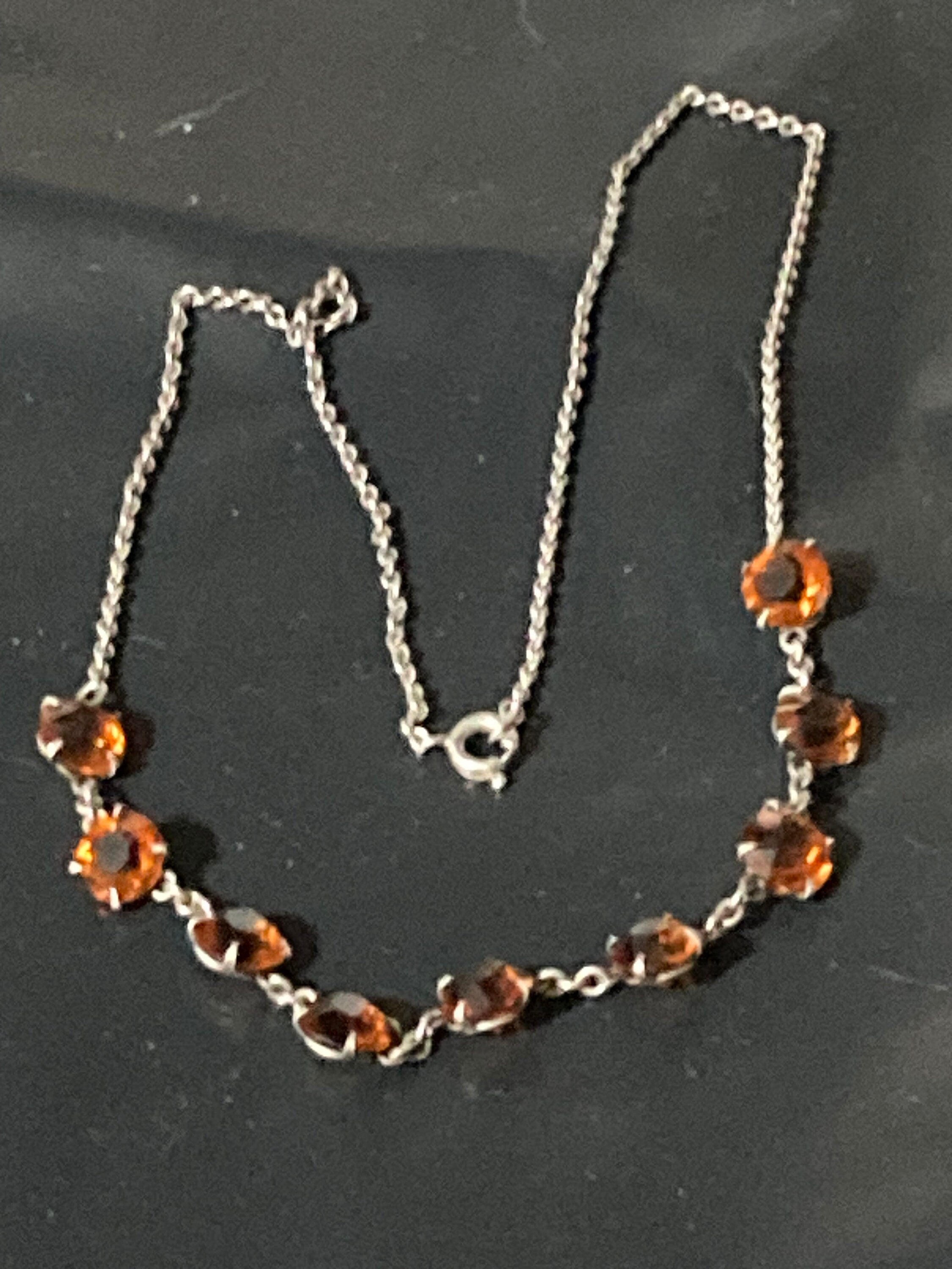 antique 1920s dark orange citrine glass open back crystal Art Deco necklace