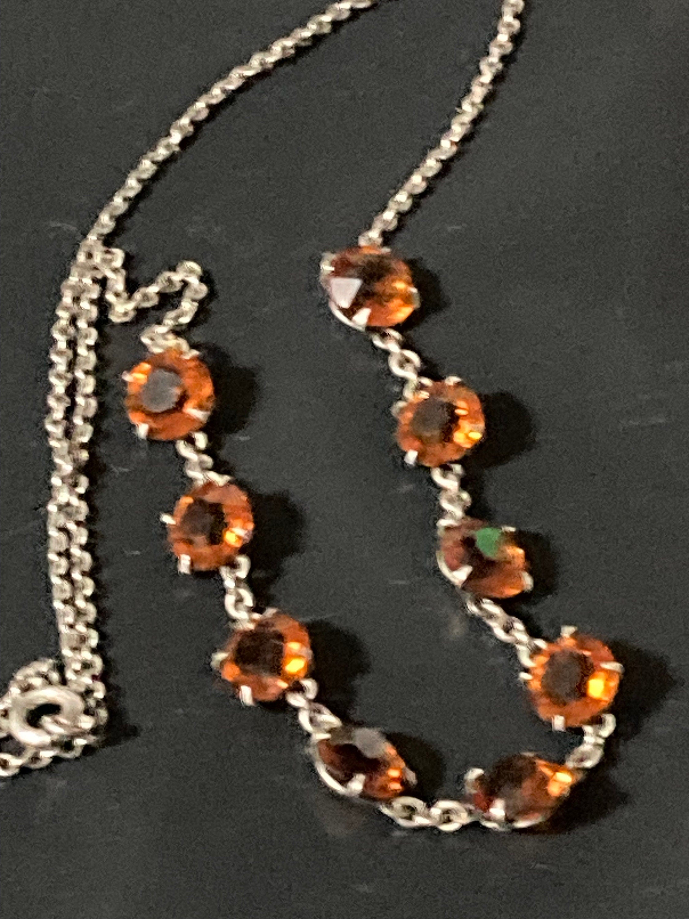 antique 1920s dark orange citrine glass open back crystal Art Deco necklace