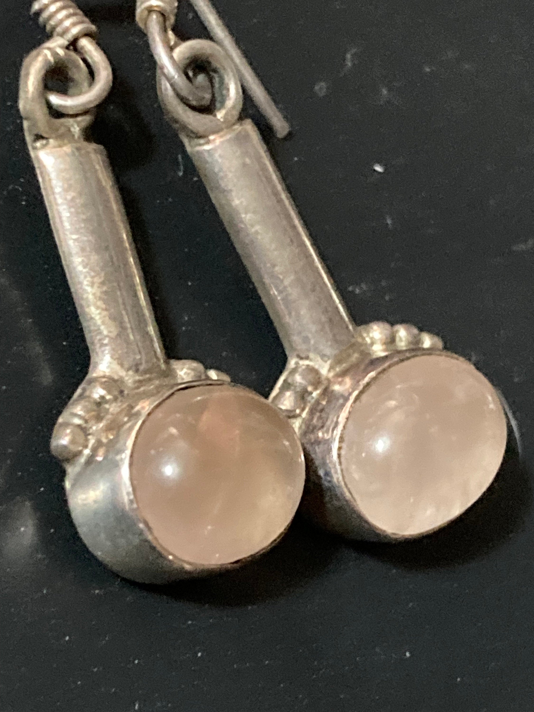 Rose quartz pink Moonstone gemstone stamped 925 silver drop earrings