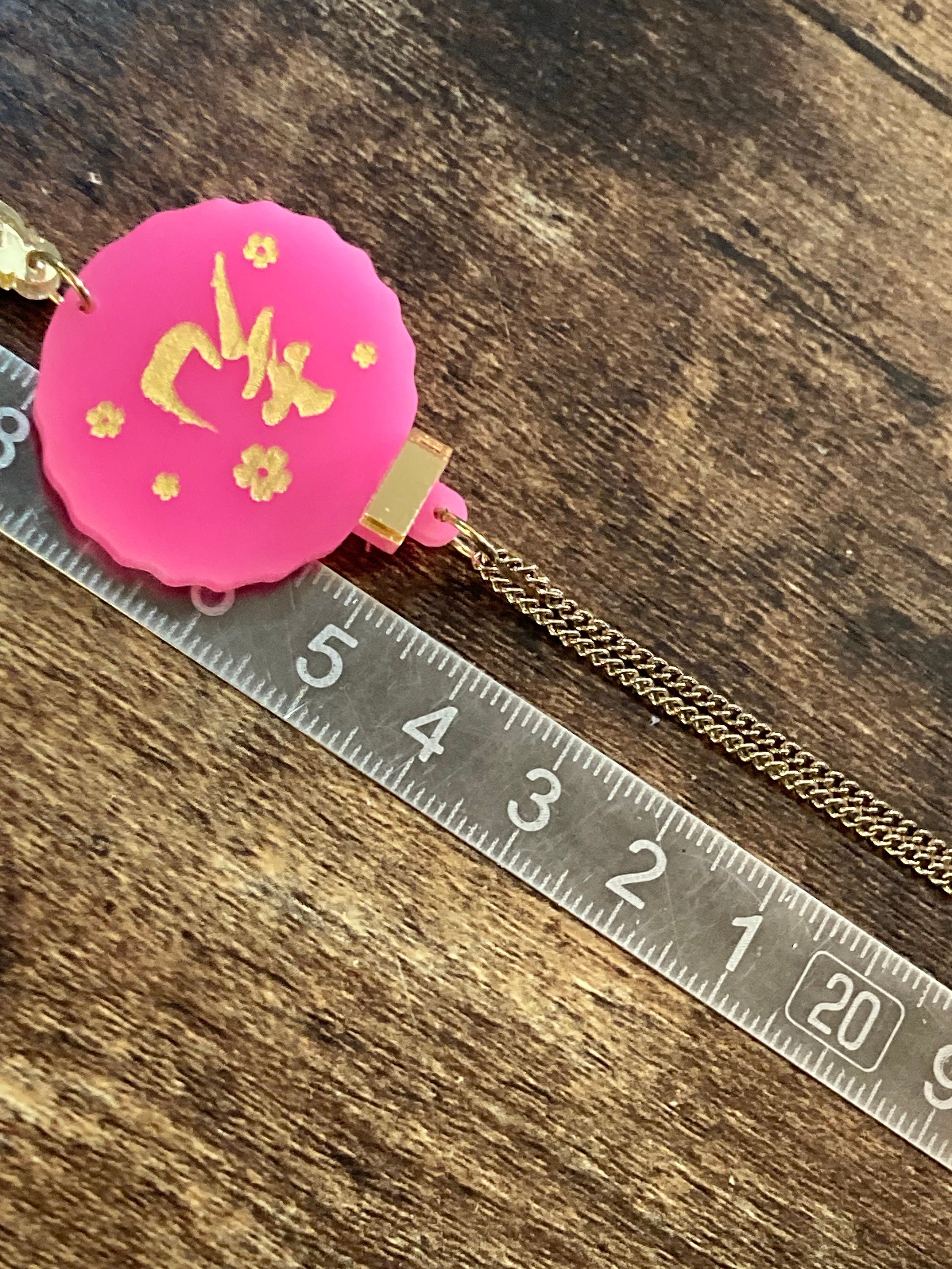 Tatty Devine Chinese lantern bright pink and gold pendant necklace