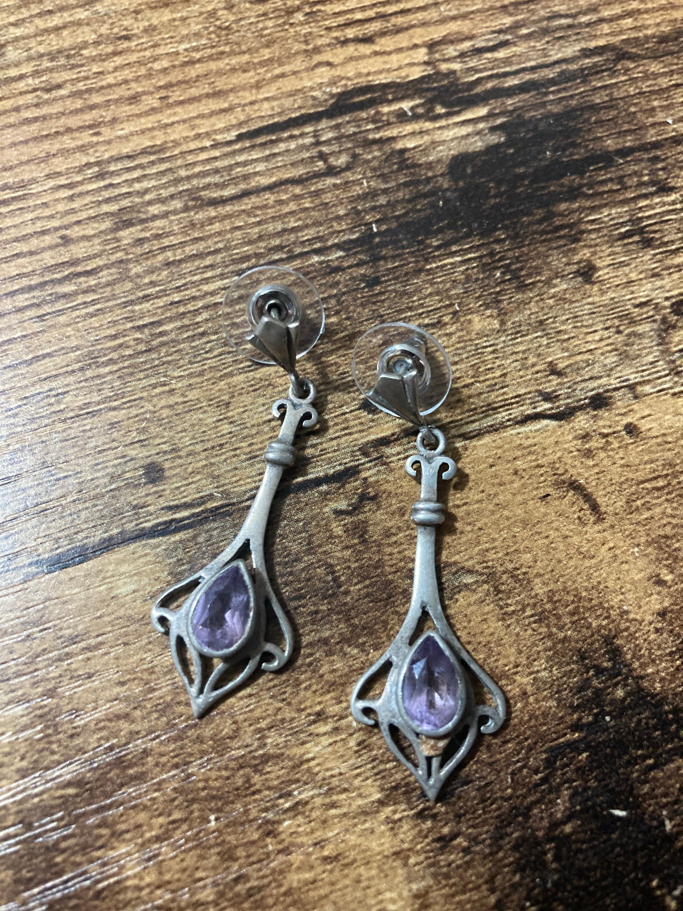 Amethyst gemstone stamped 925 Sterling silver drop earrings