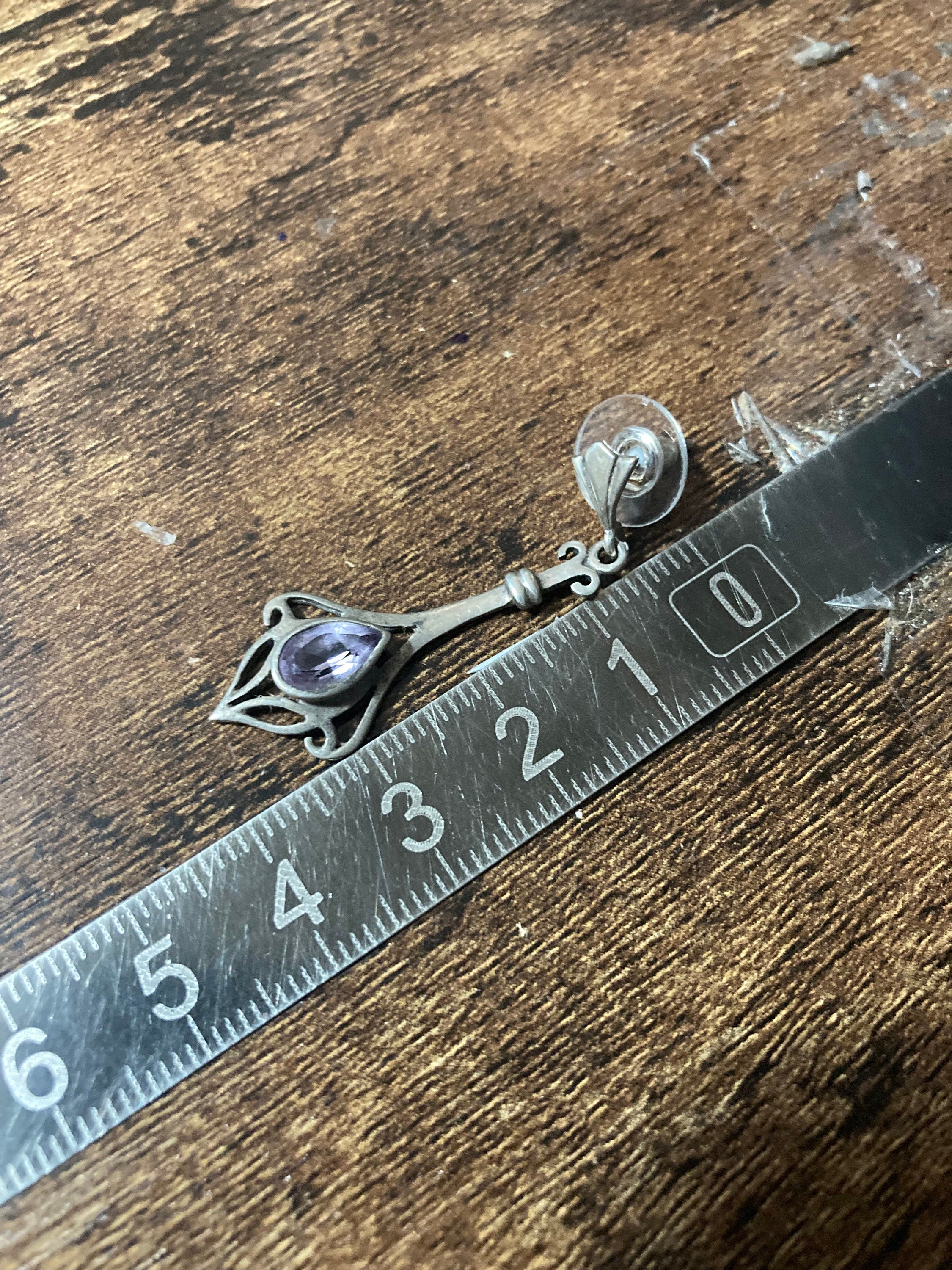 Amethyst gemstone stamped 925 Sterling silver drop earrings