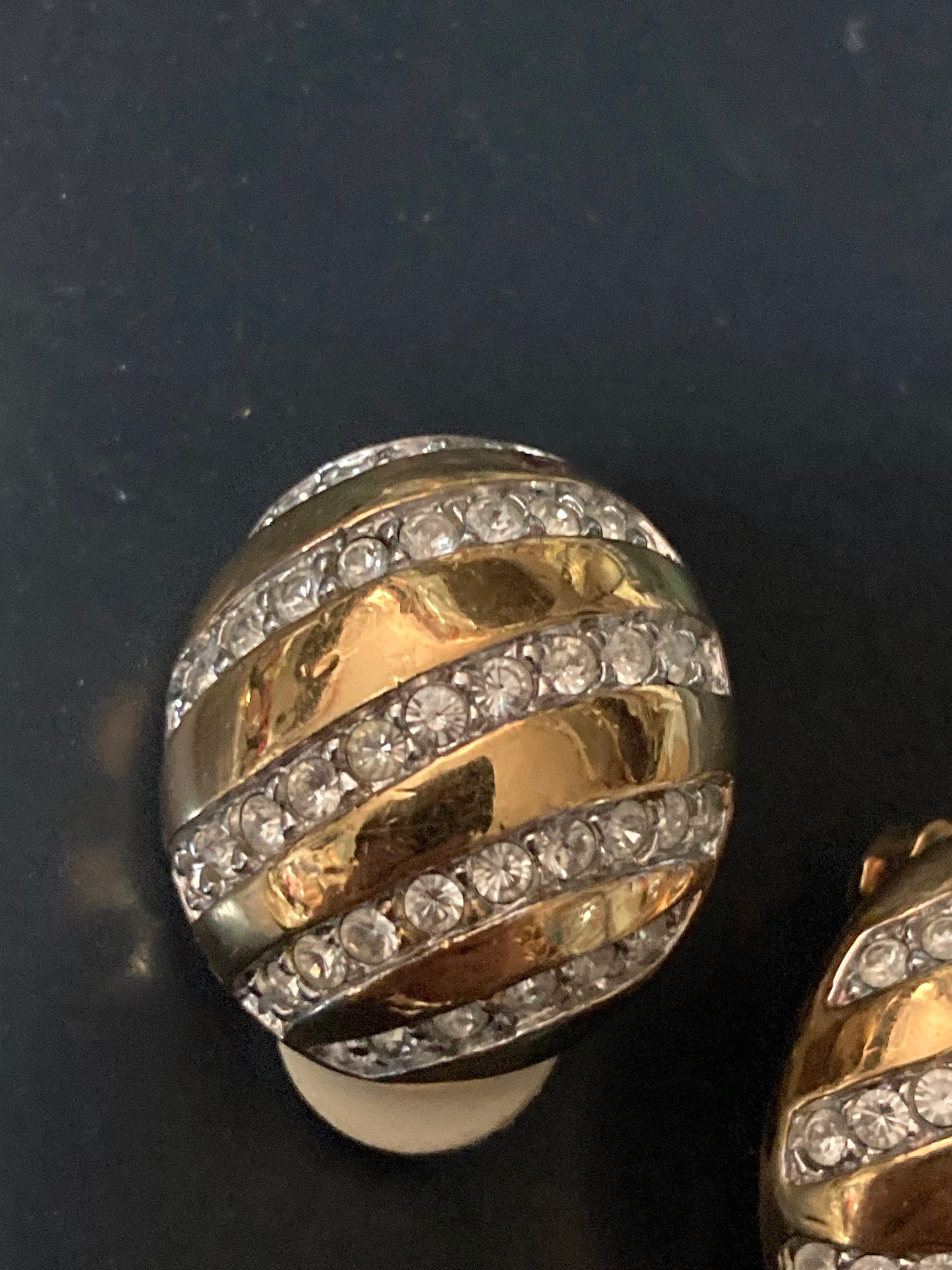 Swarovski clear crystal oval domed clip on stud earrings gold tone signed