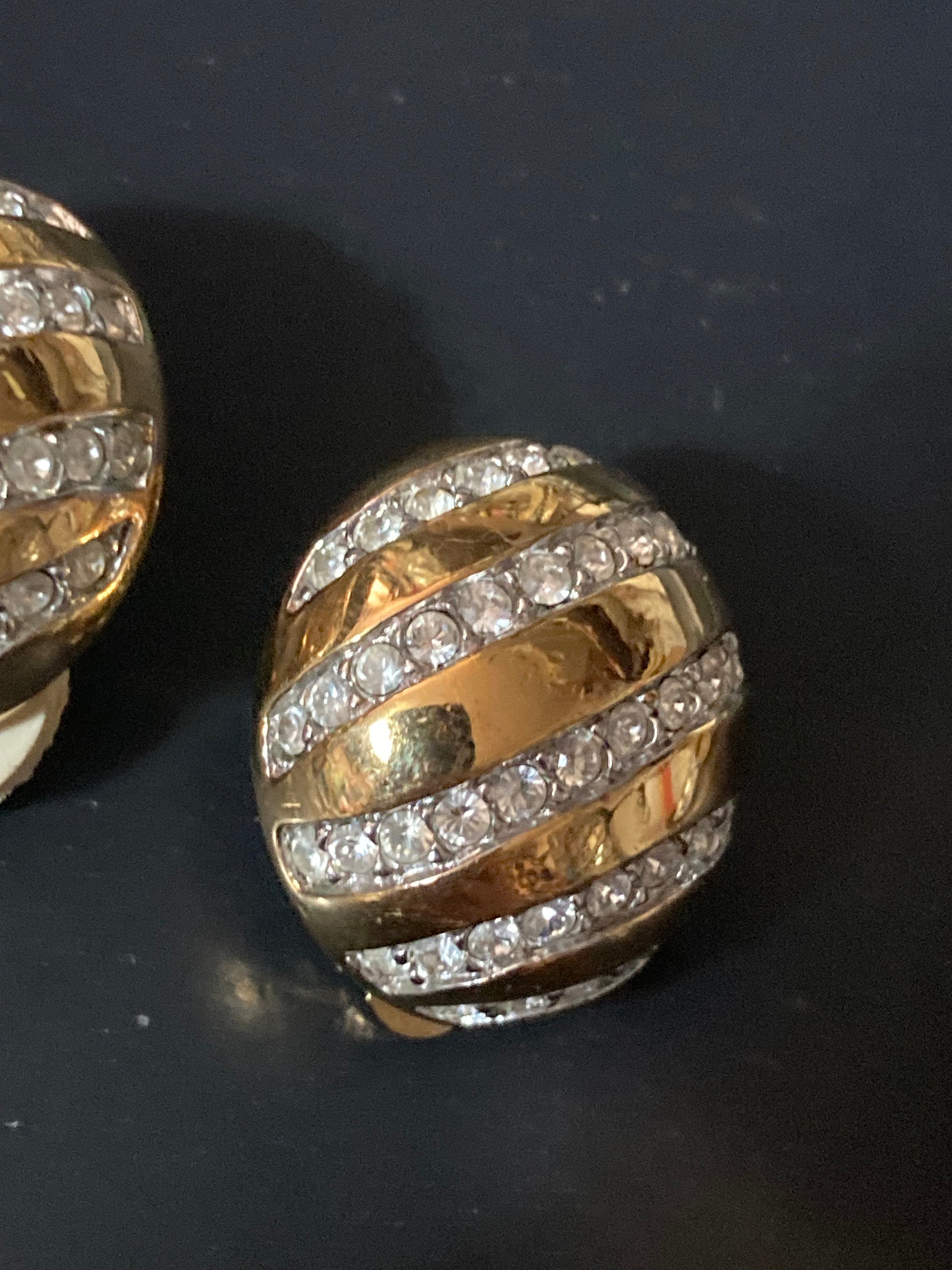 Swarovski clear crystal oval domed clip on stud earrings gold tone signed