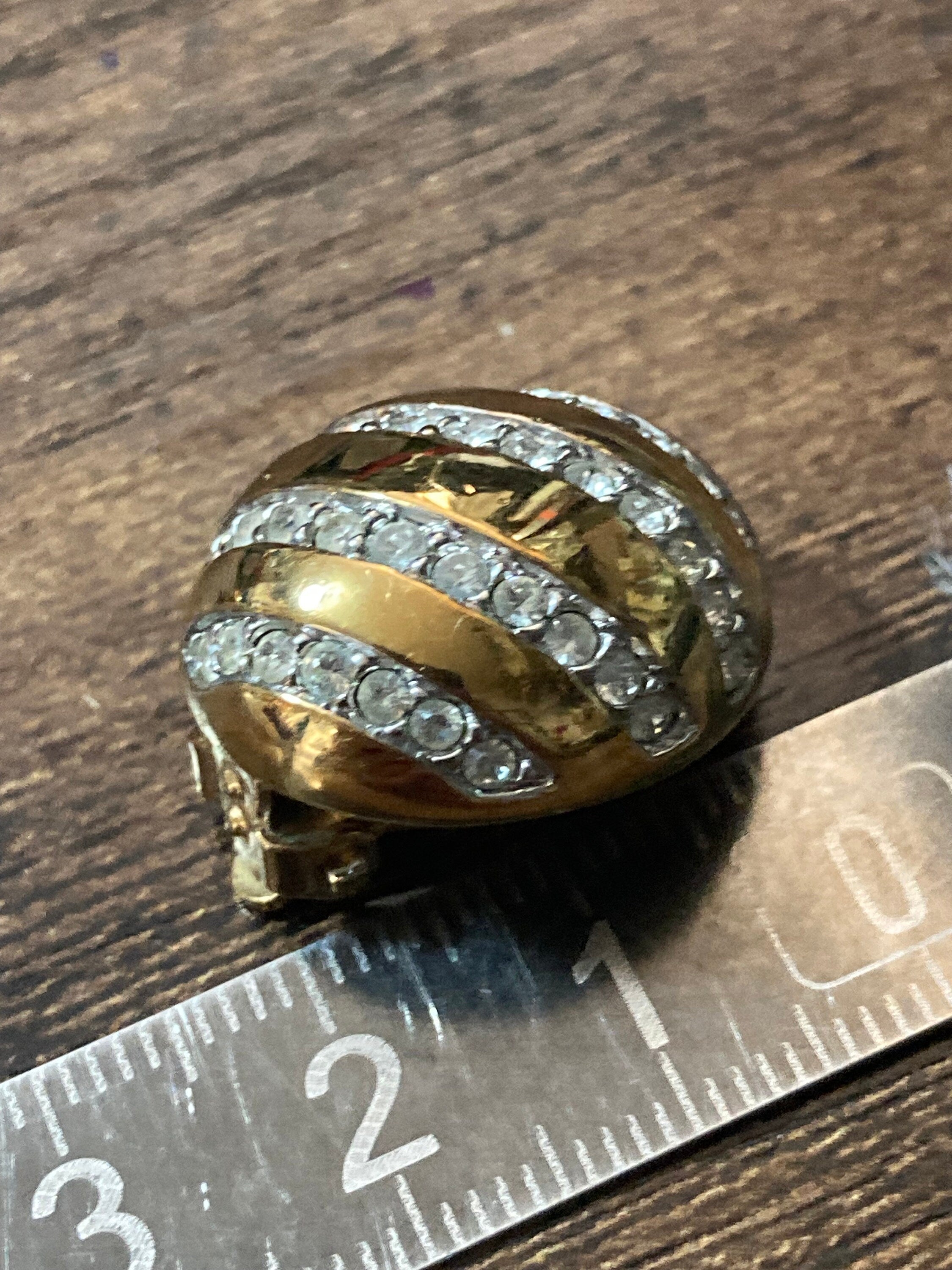 Swarovski clear crystal oval domed clip on stud earrings gold tone signed