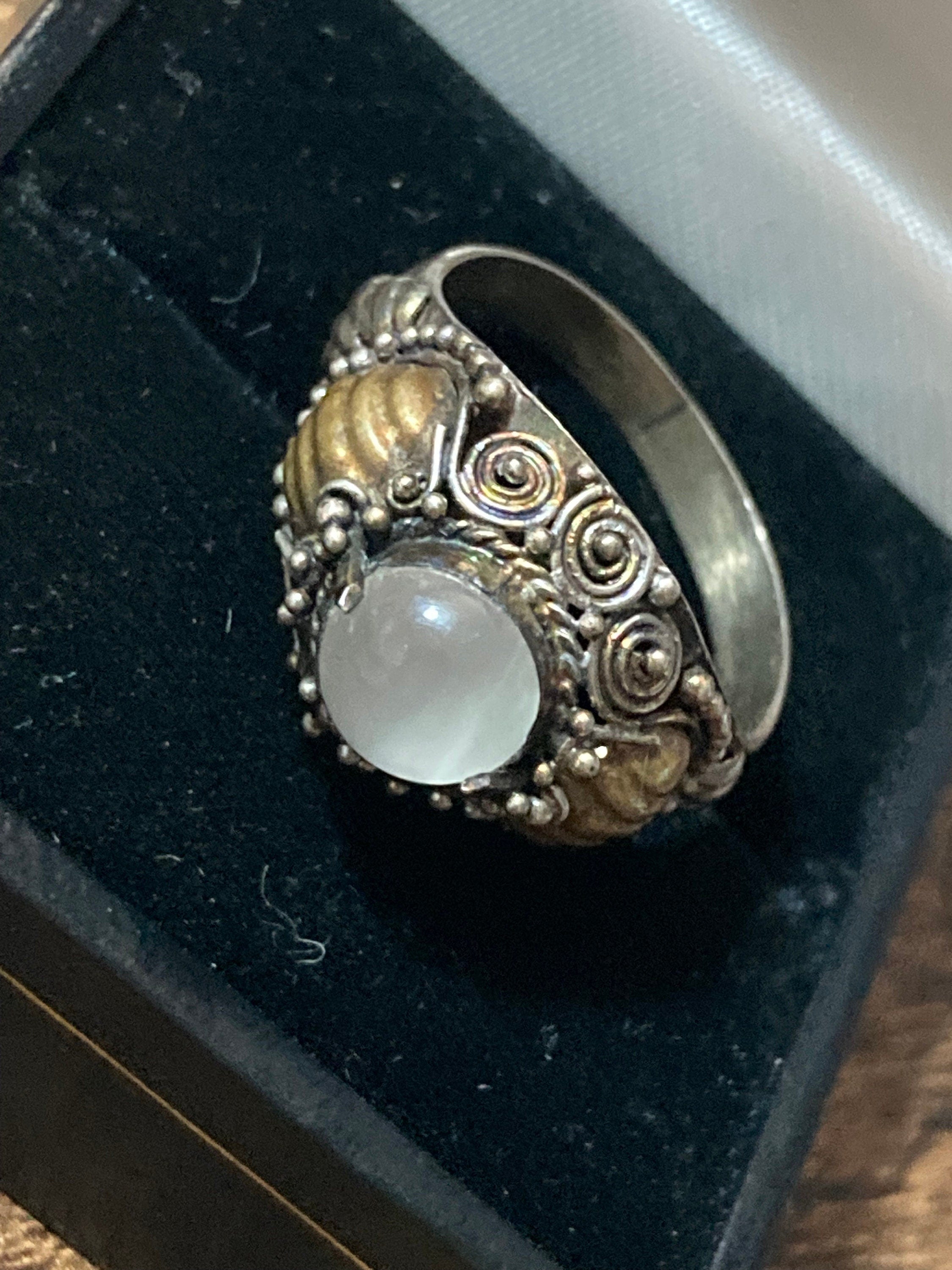 ladies Ornate Etruscan white gemstone dress ring Uk SIZE P 925 sterling silver