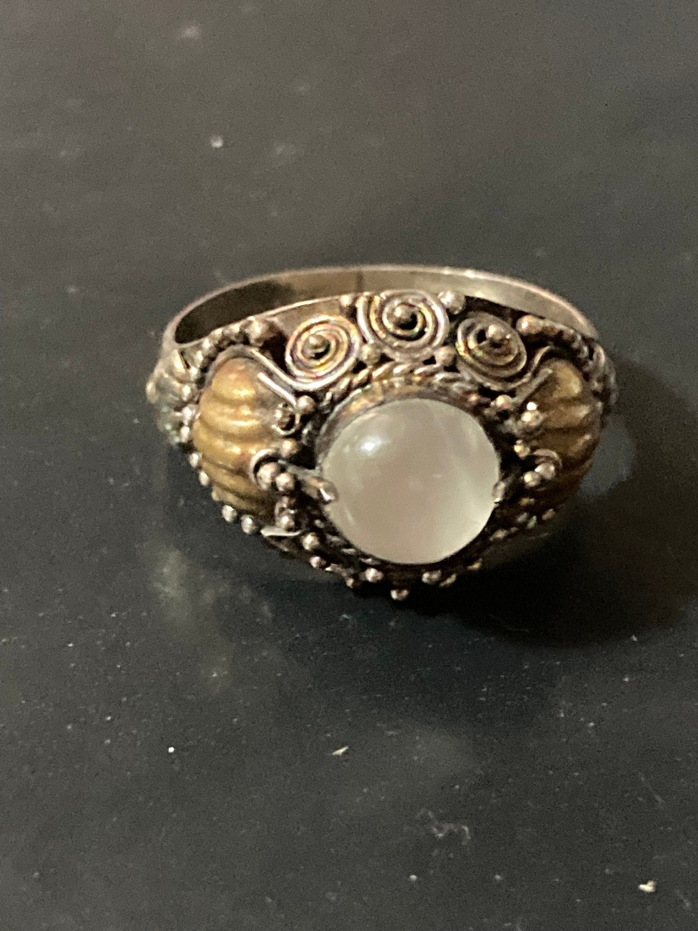 ladies Ornate Etruscan white gemstone dress ring Uk SIZE P 925 sterling silver
