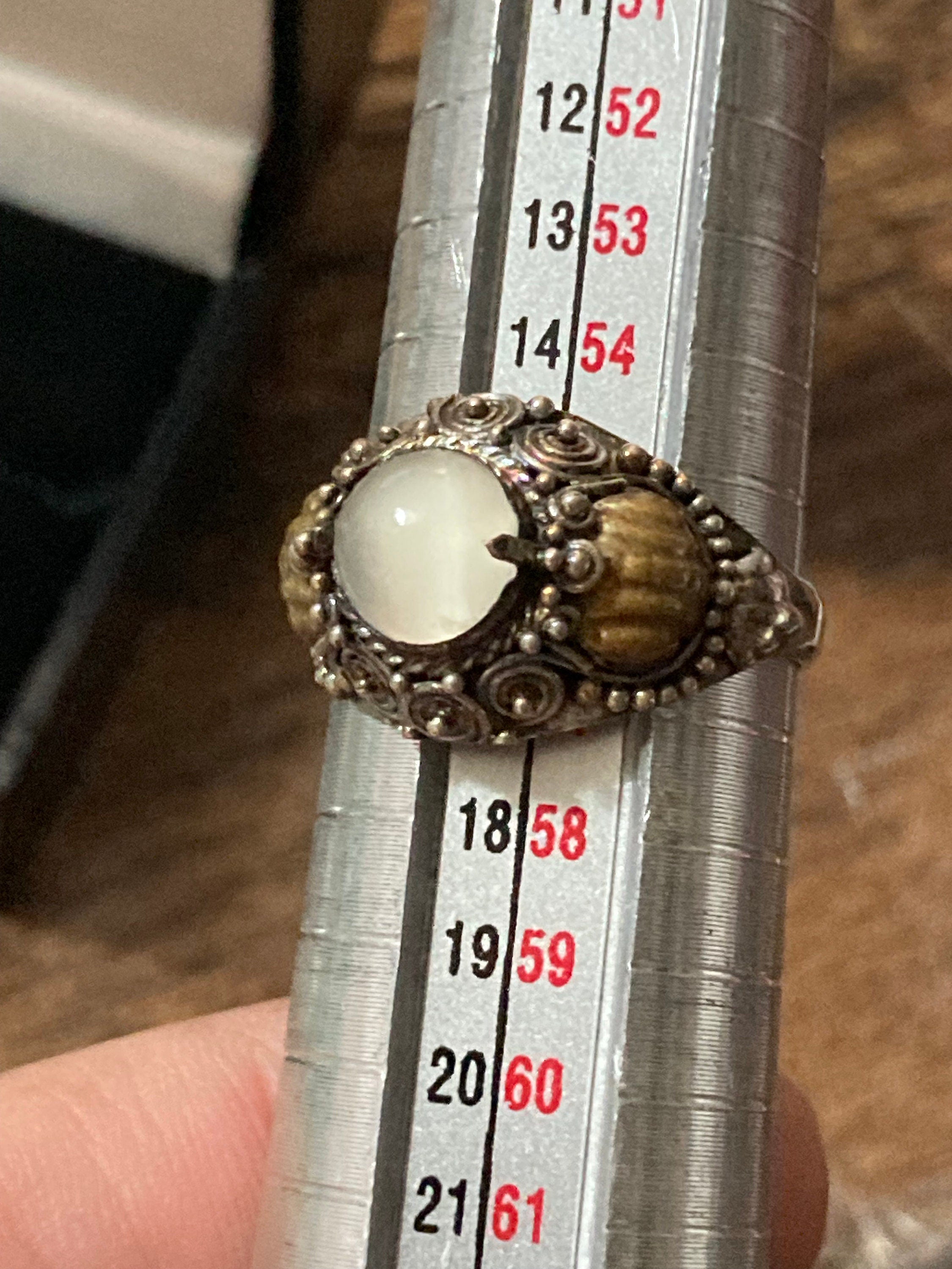ladies Ornate Etruscan white gemstone dress ring Uk SIZE P 925 sterling silver