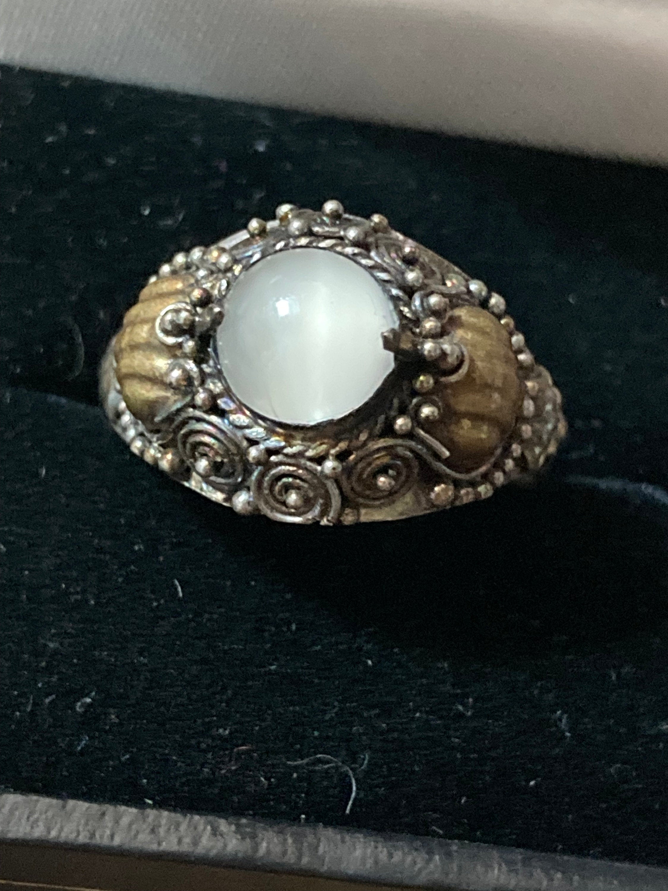 ladies Ornate Etruscan white gemstone dress ring Uk SIZE P 925 sterling silver