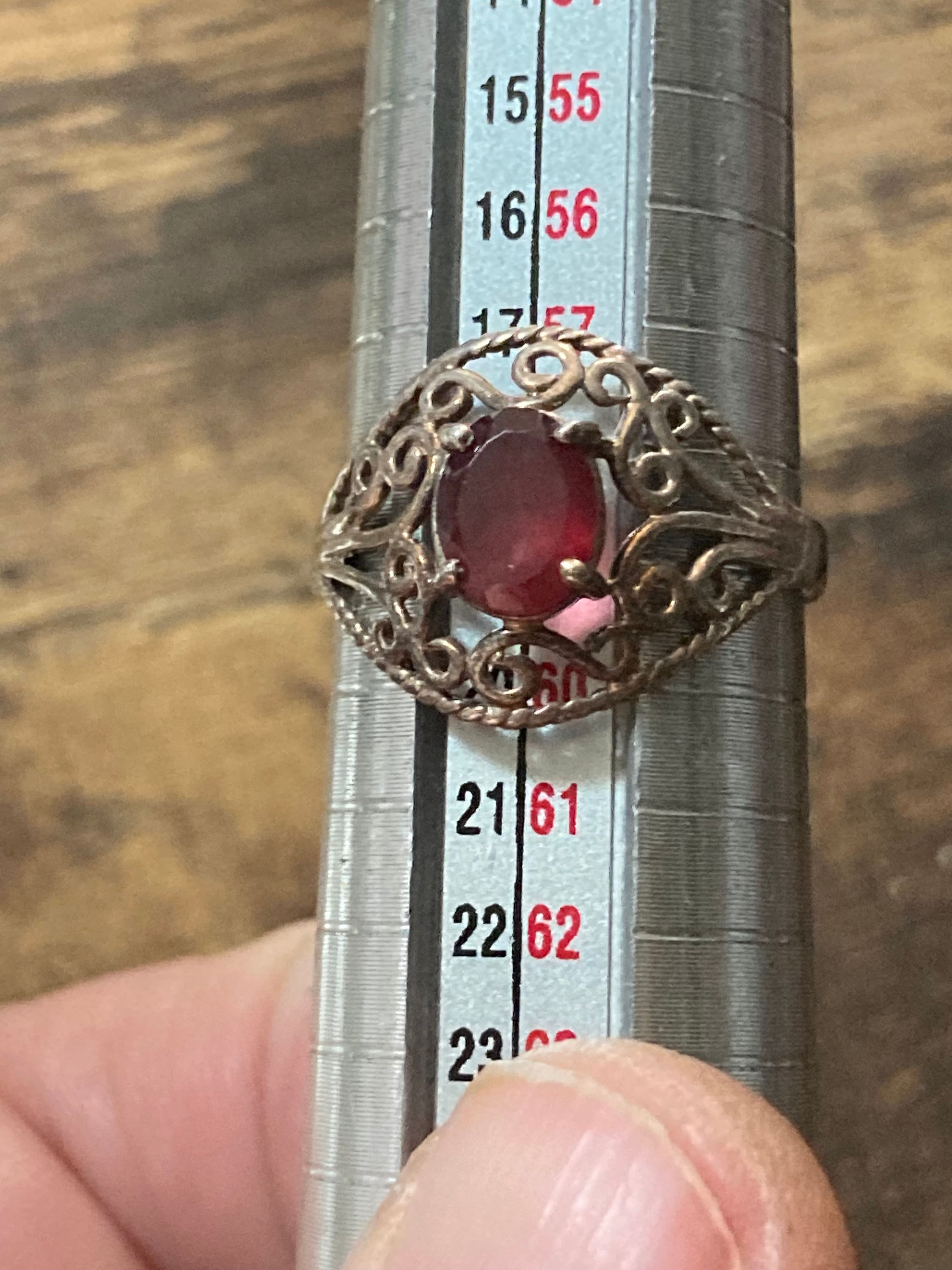 Vintage Ruby Red Garnet Almandine Gem set sterling 925 silver filigree dress ring size uk R