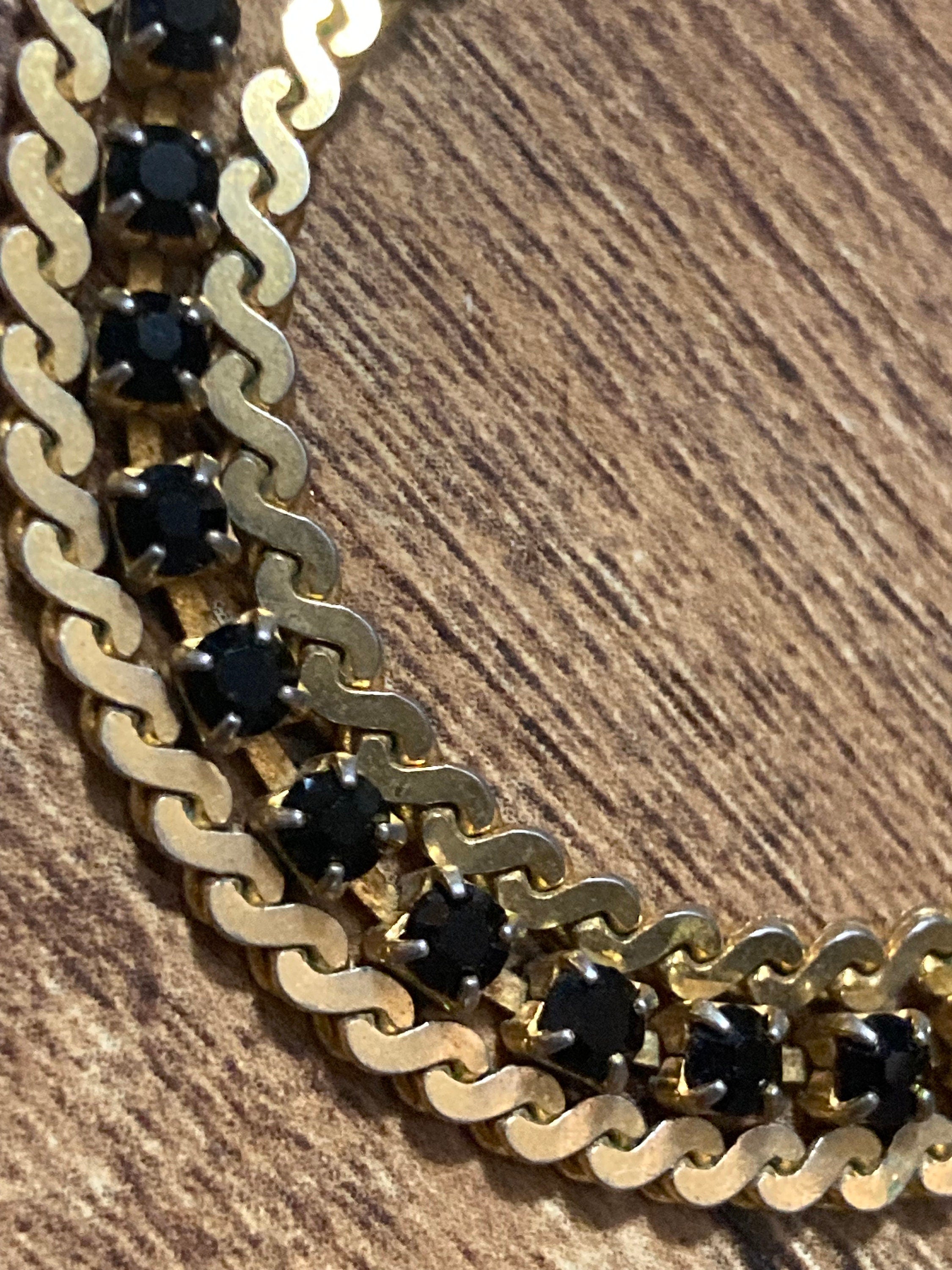 Vintage 1950s woven mesh gold tone cuff bracelet black 18cm