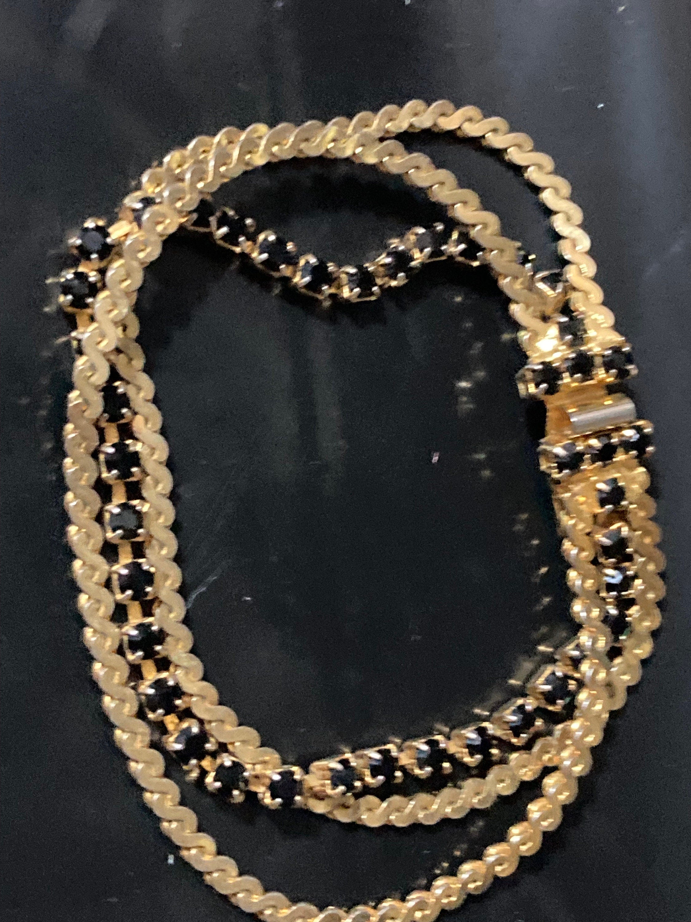 Vintage 1950s woven mesh gold tone cuff bracelet black 18cm
