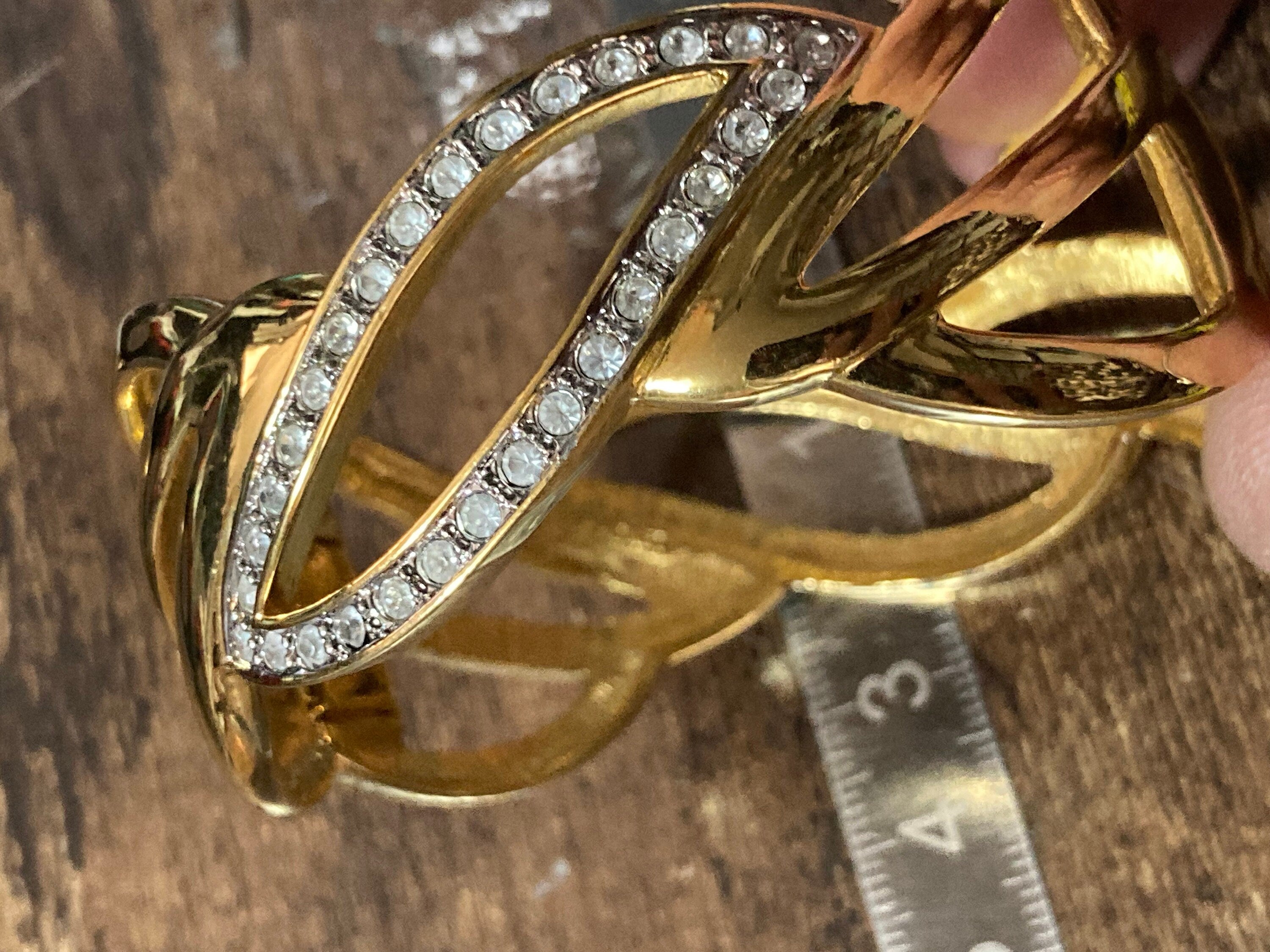 designer MONET signed gold tone wide crystal diamanté set high end clamper bangle bracelet gold tone