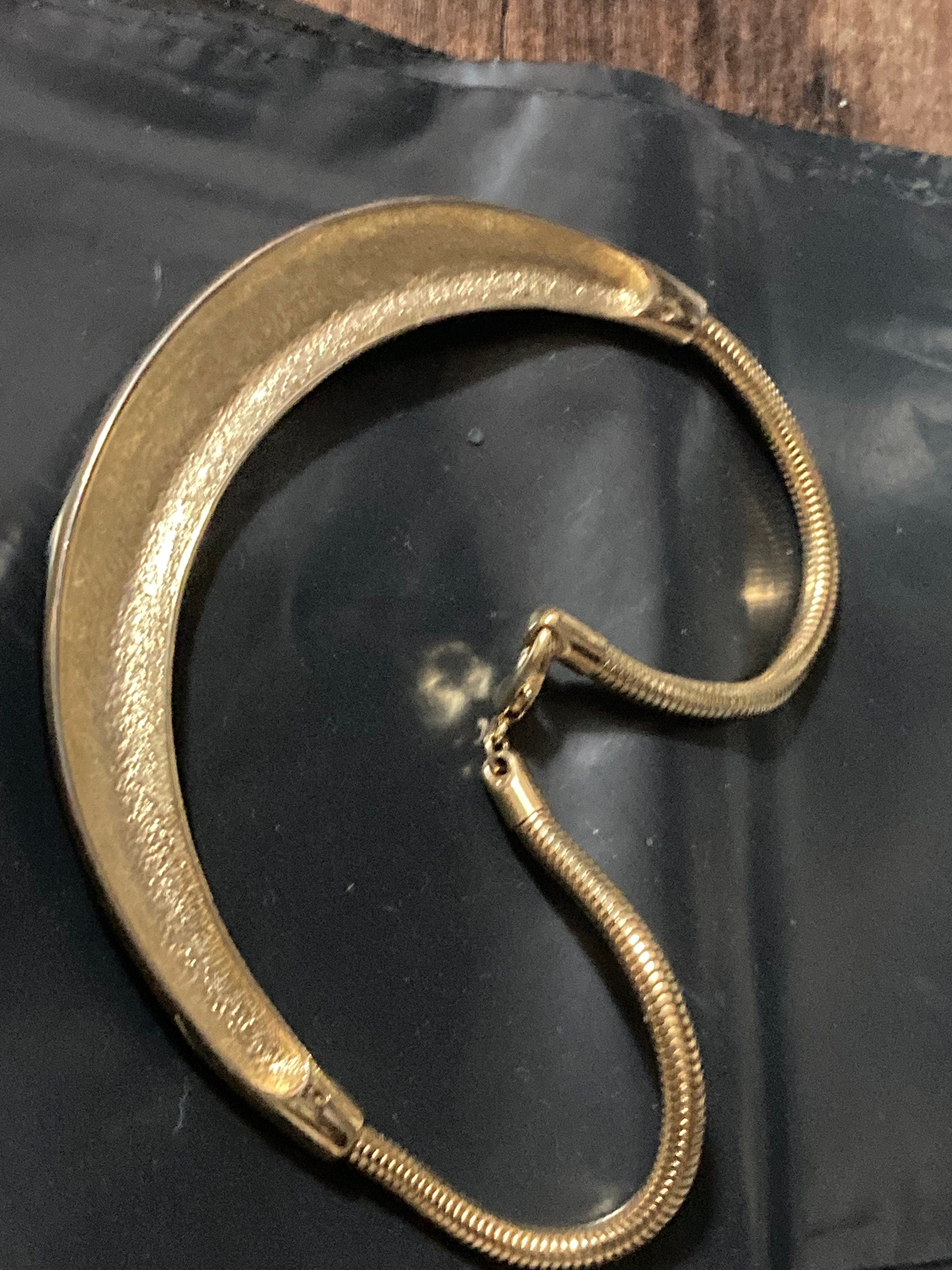 Vintage gold tone and black enamel Snake chain collar necklace