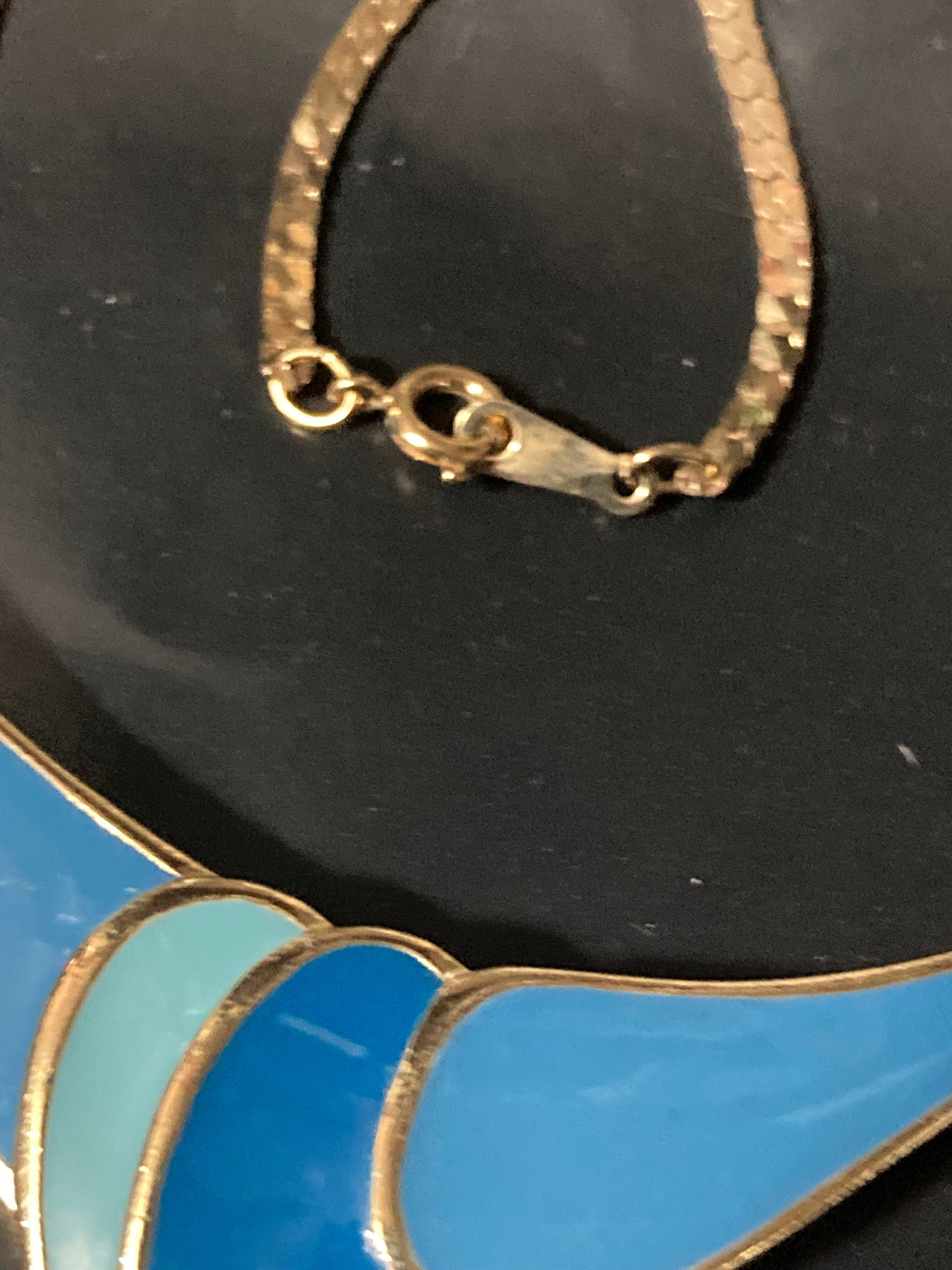 vintage gold tone mid blue enamel choker necklace