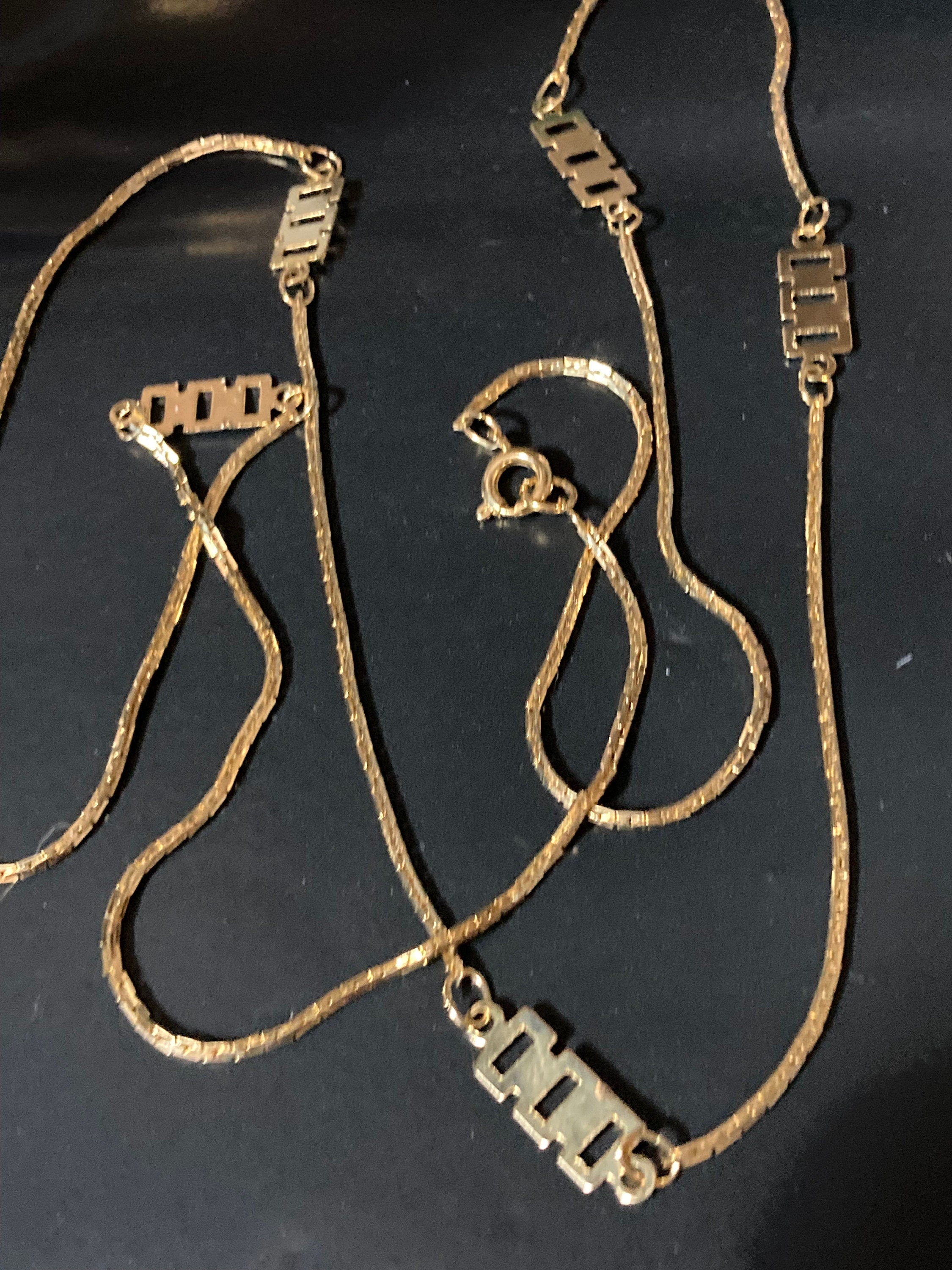 26” 86cm very long fine 1980s thick gold plated fancy link geometric station necklace for layering