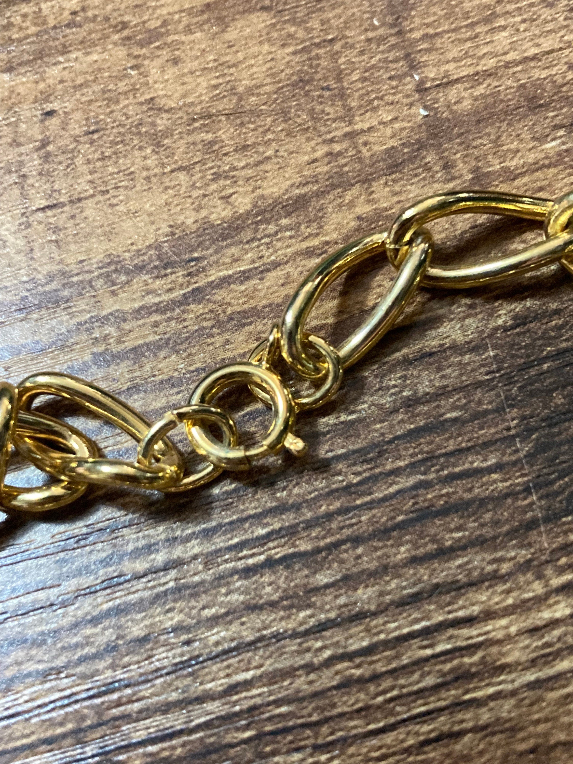 23.5” 78cm long 1980s thick gold plated big green watermelon beaded station necklace for layering