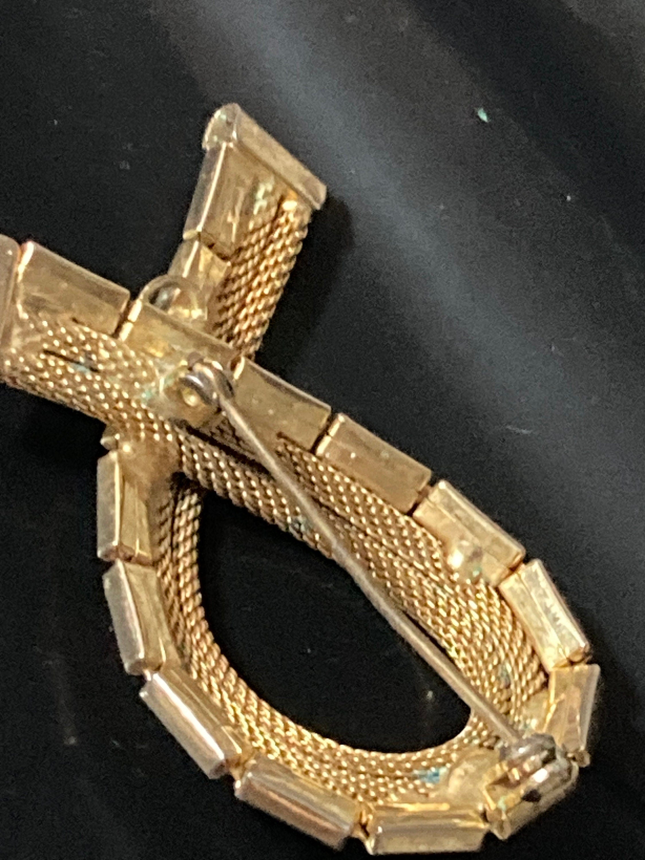 Large vintage mesh ribbon bow brooch MCM gold tone 5cm 1960s