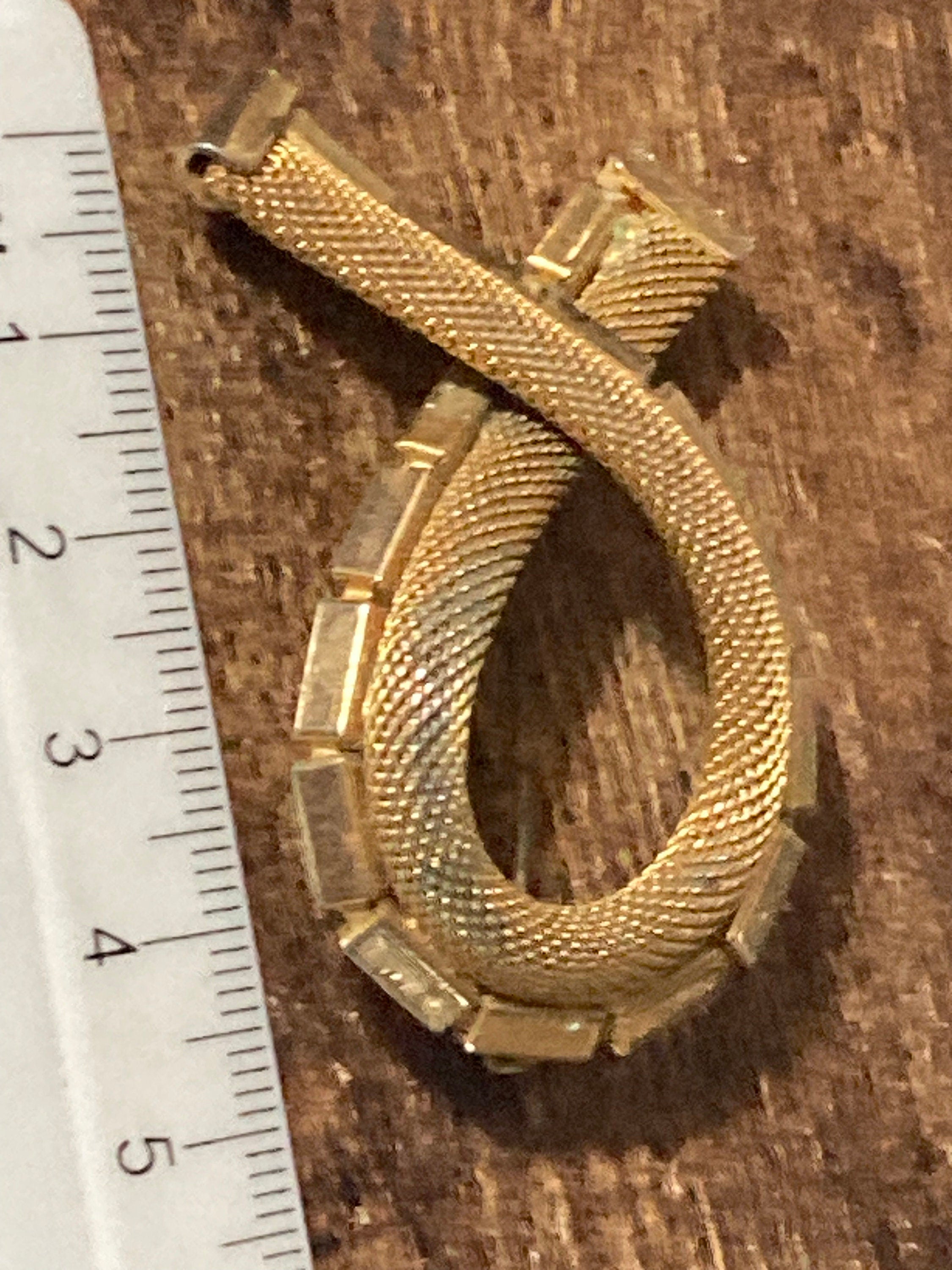 Large vintage mesh ribbon bow brooch MCM gold tone 5cm 1960s