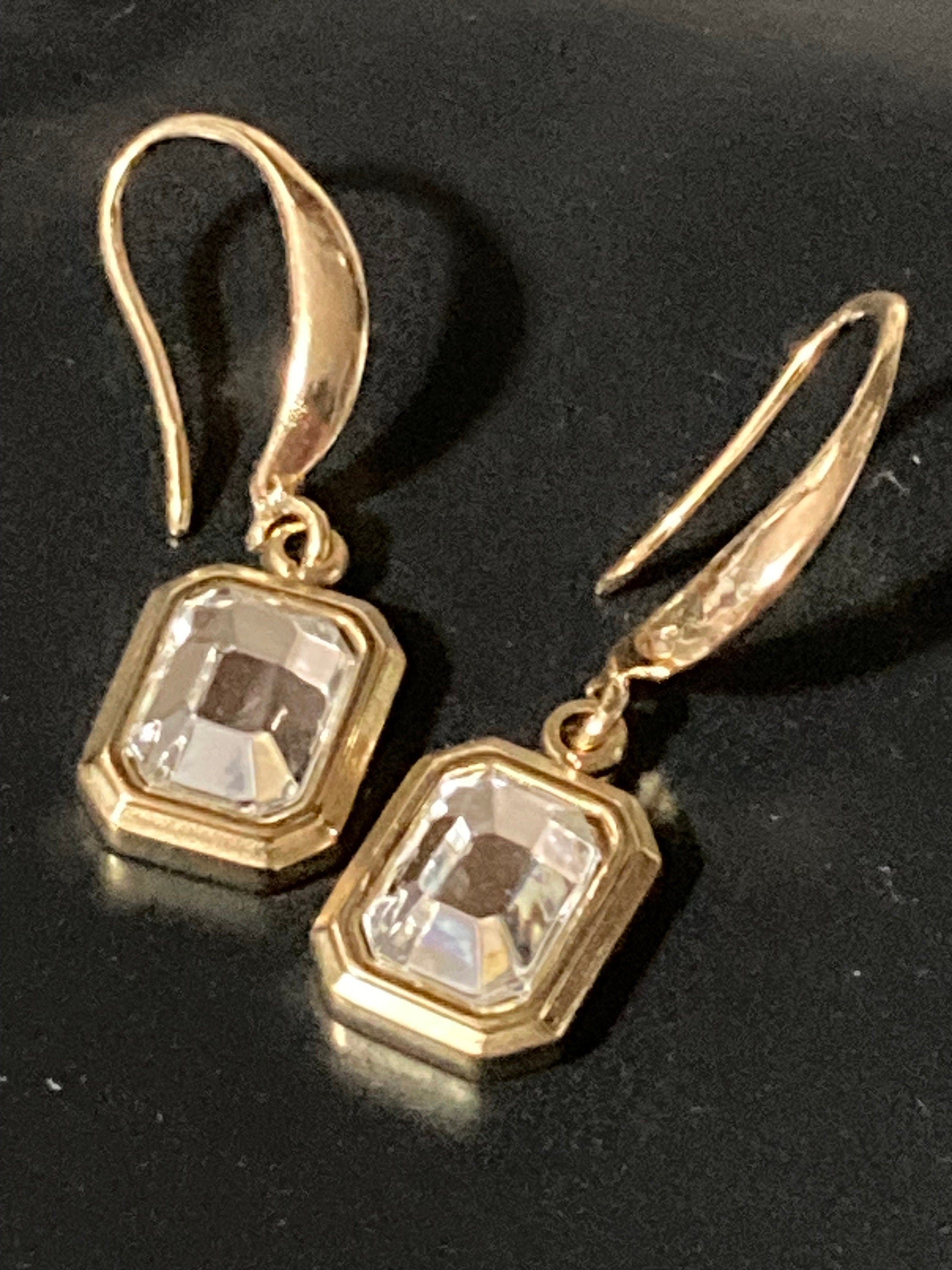18k gold plated crystal diamanté clear Octagonal drop charm earrings