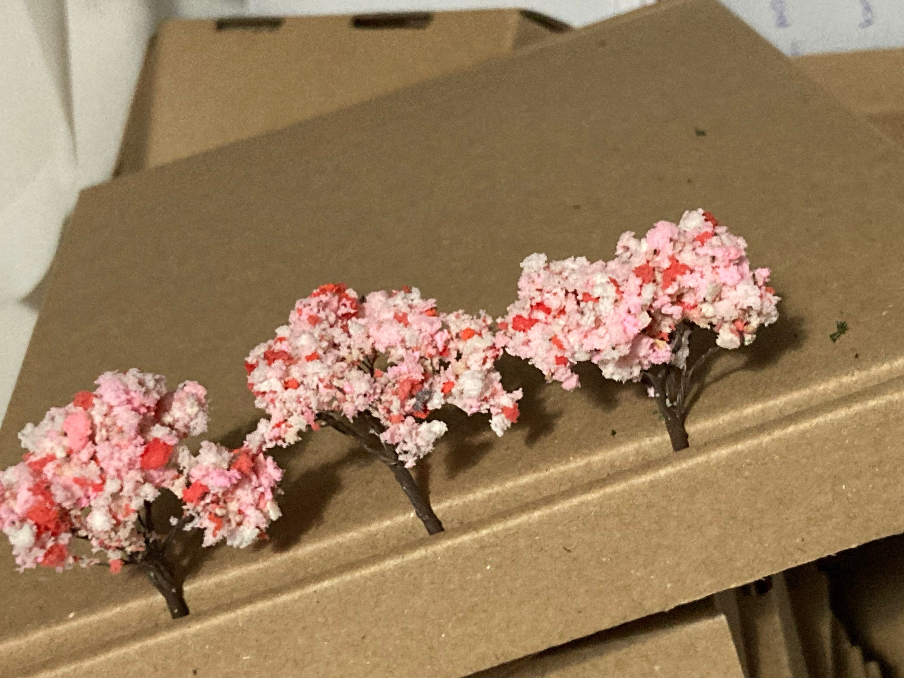3 pieces 4cm light pink miniature Japanese blossom tree cake toppers micro landscape scenery woodland