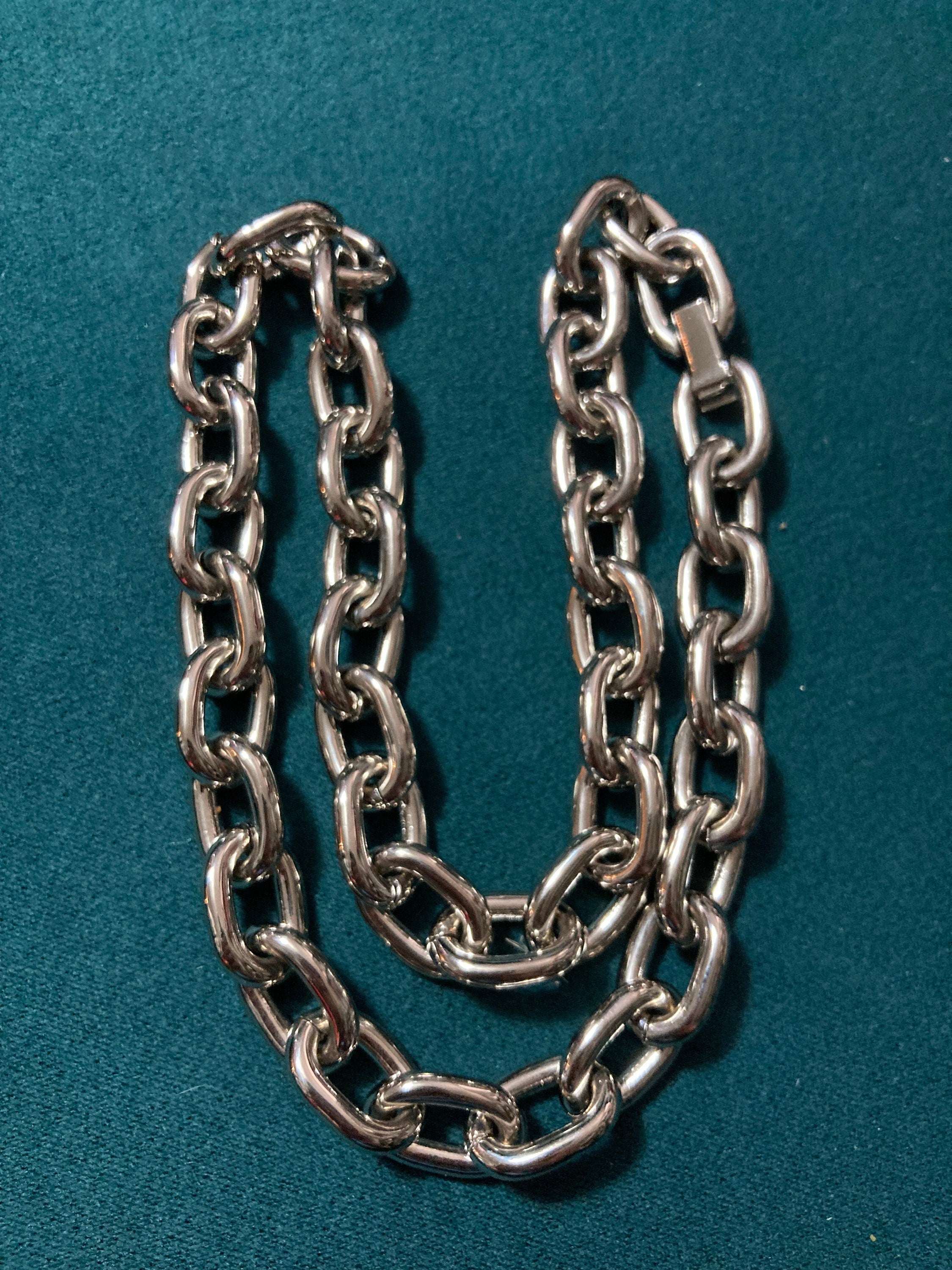 90s Vintage Chunky Steel Cable Chain Necklace - 46cm Layering
