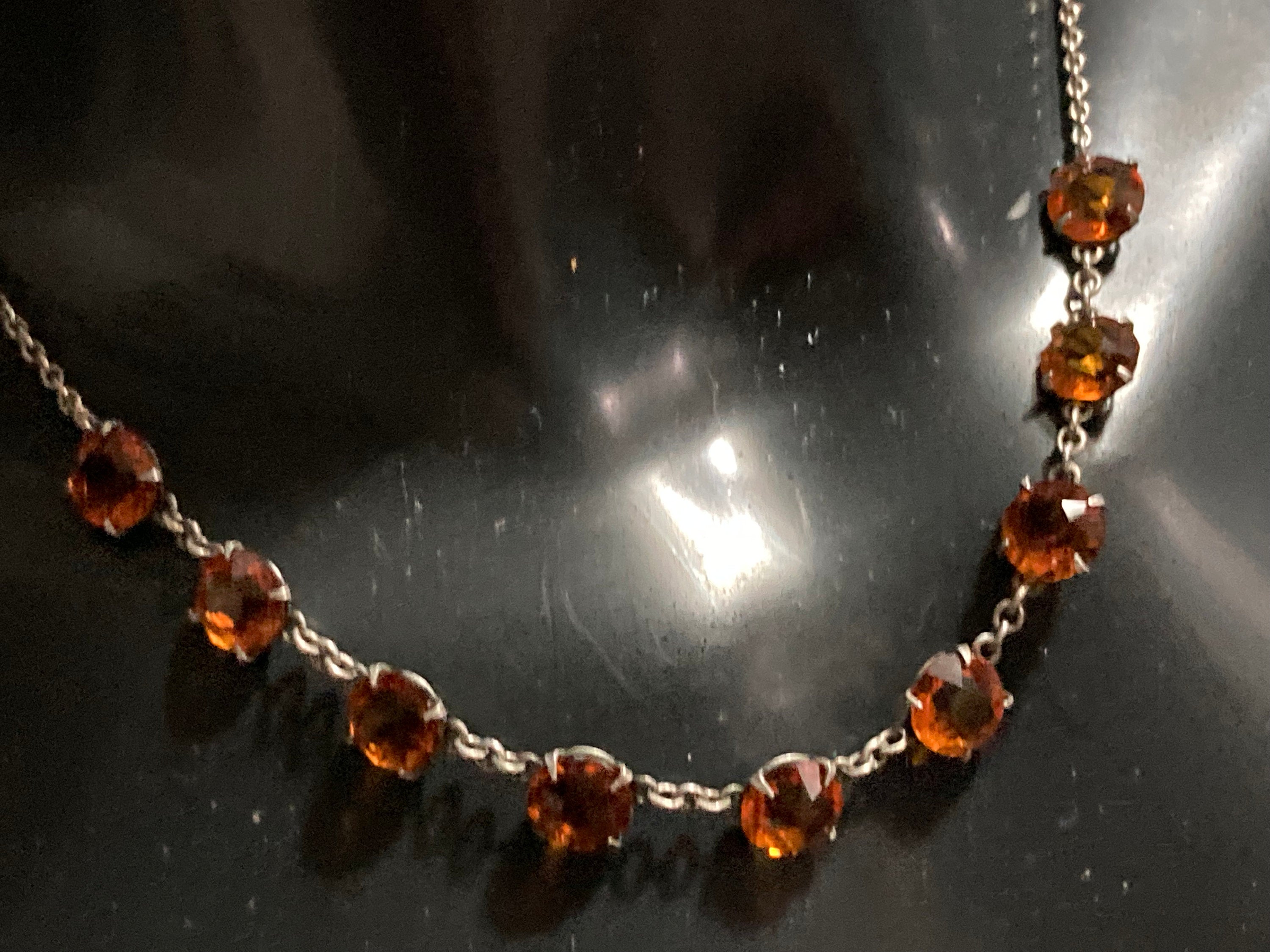 antique 1920s dark orange citrine glass open back crystal Art Deco necklace