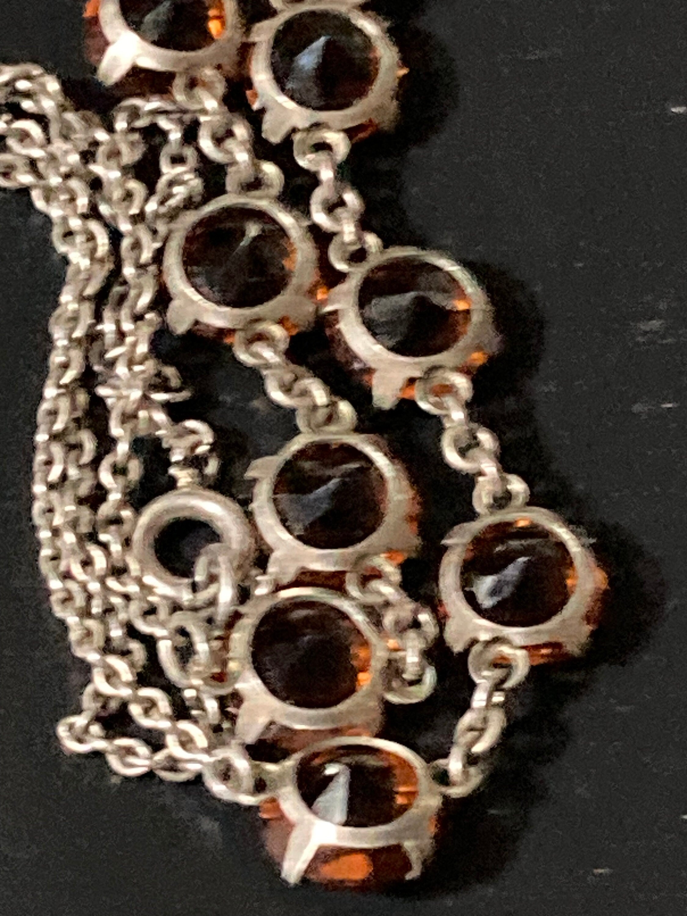 antique 1920s dark orange citrine glass open back crystal Art Deco necklace