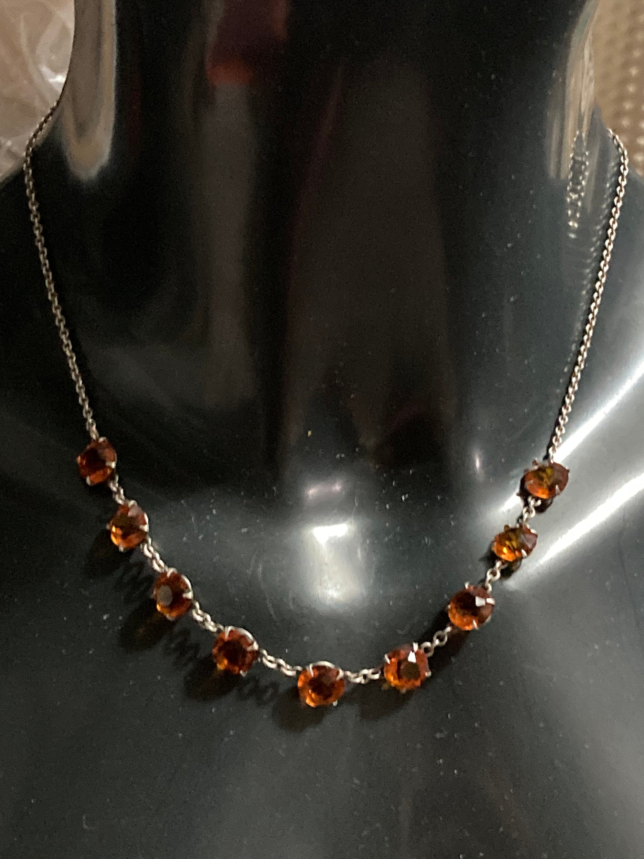 antique 1920s dark orange citrine glass open back crystal Art Deco necklace