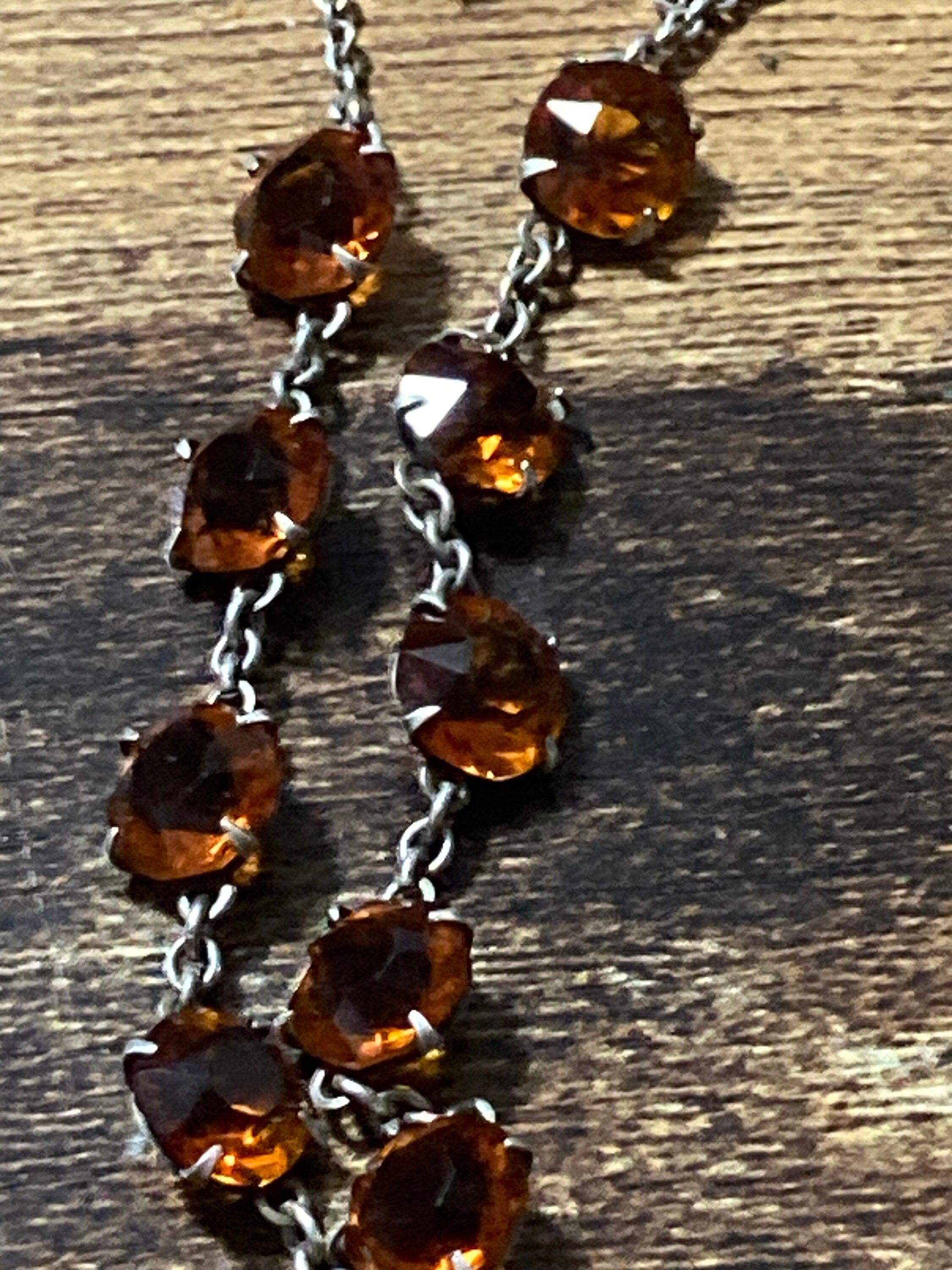 antique 1920s dark orange citrine glass open back crystal Art Deco necklace